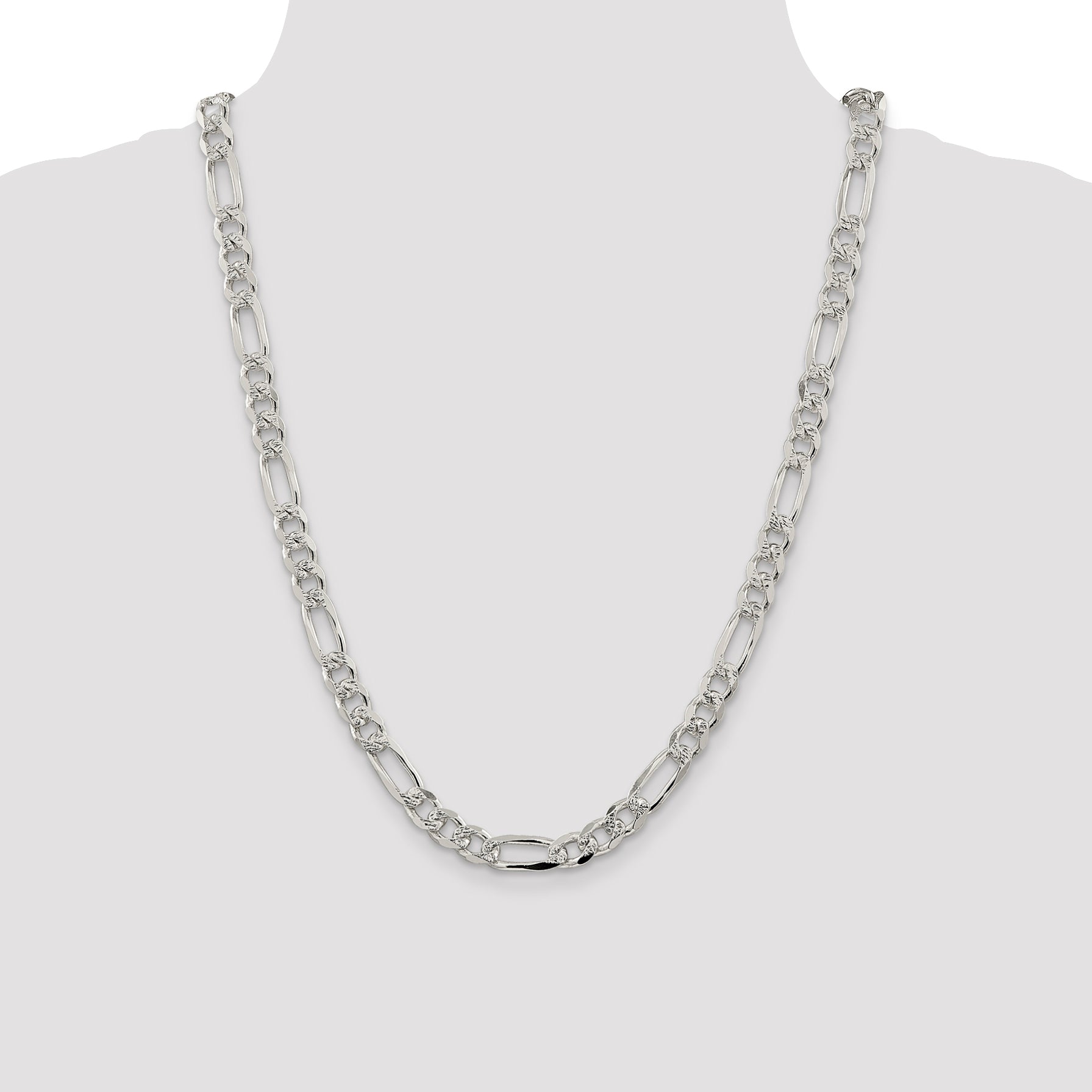 Sterling Silver 8mm Pav‚ Flat Figaro Chain