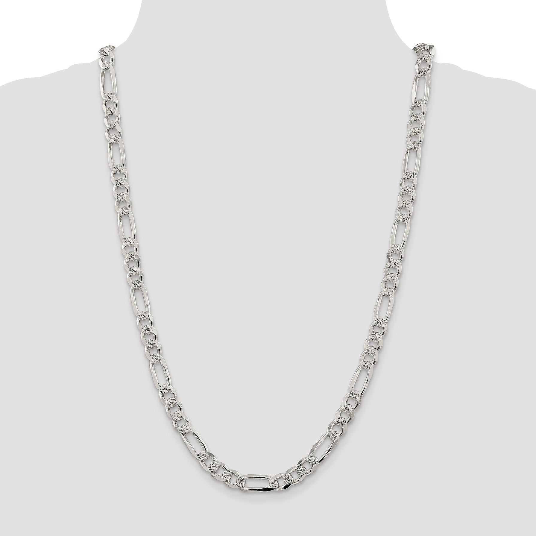 Sterling Silver 8mm Pav‚ Flat Figaro Chain