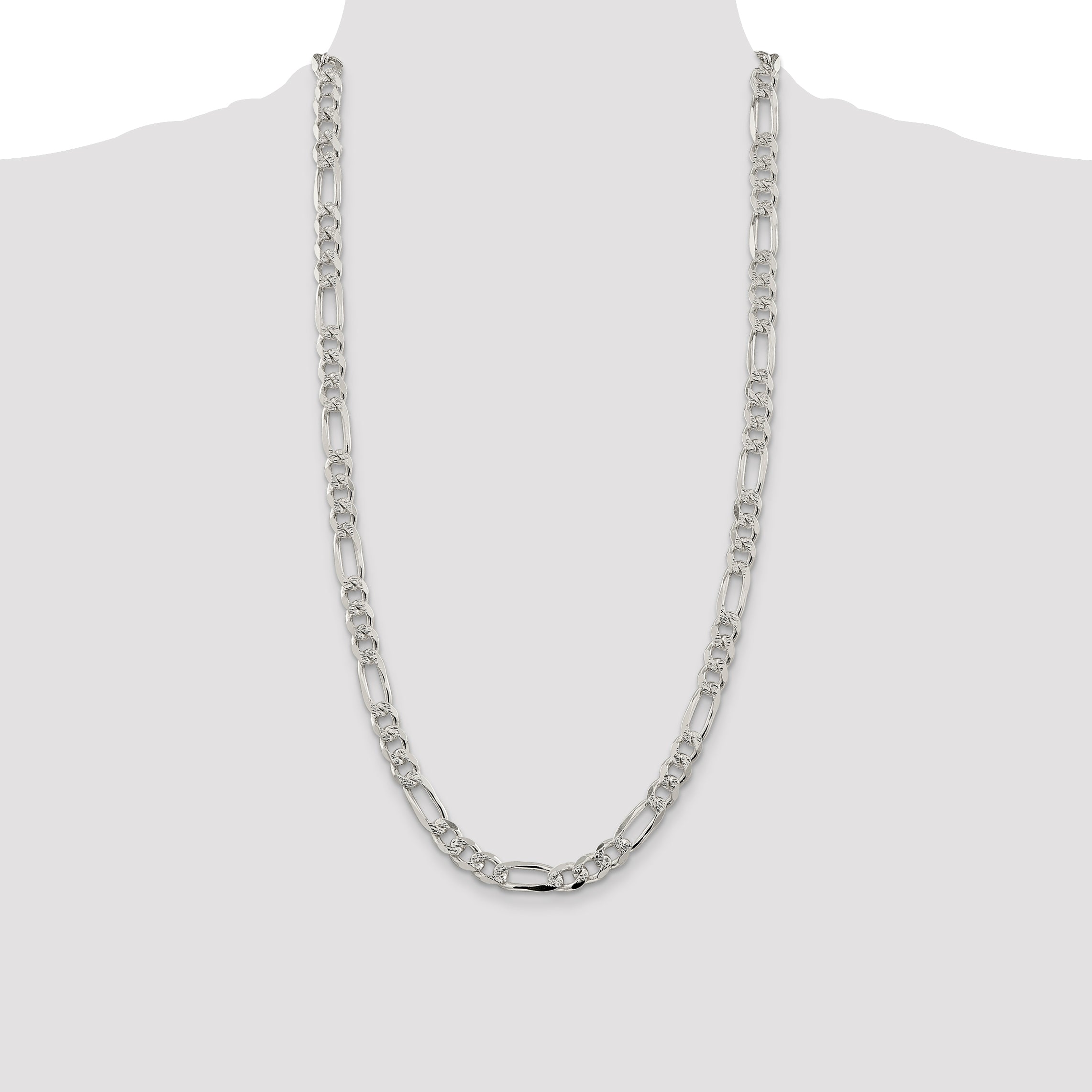 Sterling Silver 8mm Pav‚ Flat Figaro Chain