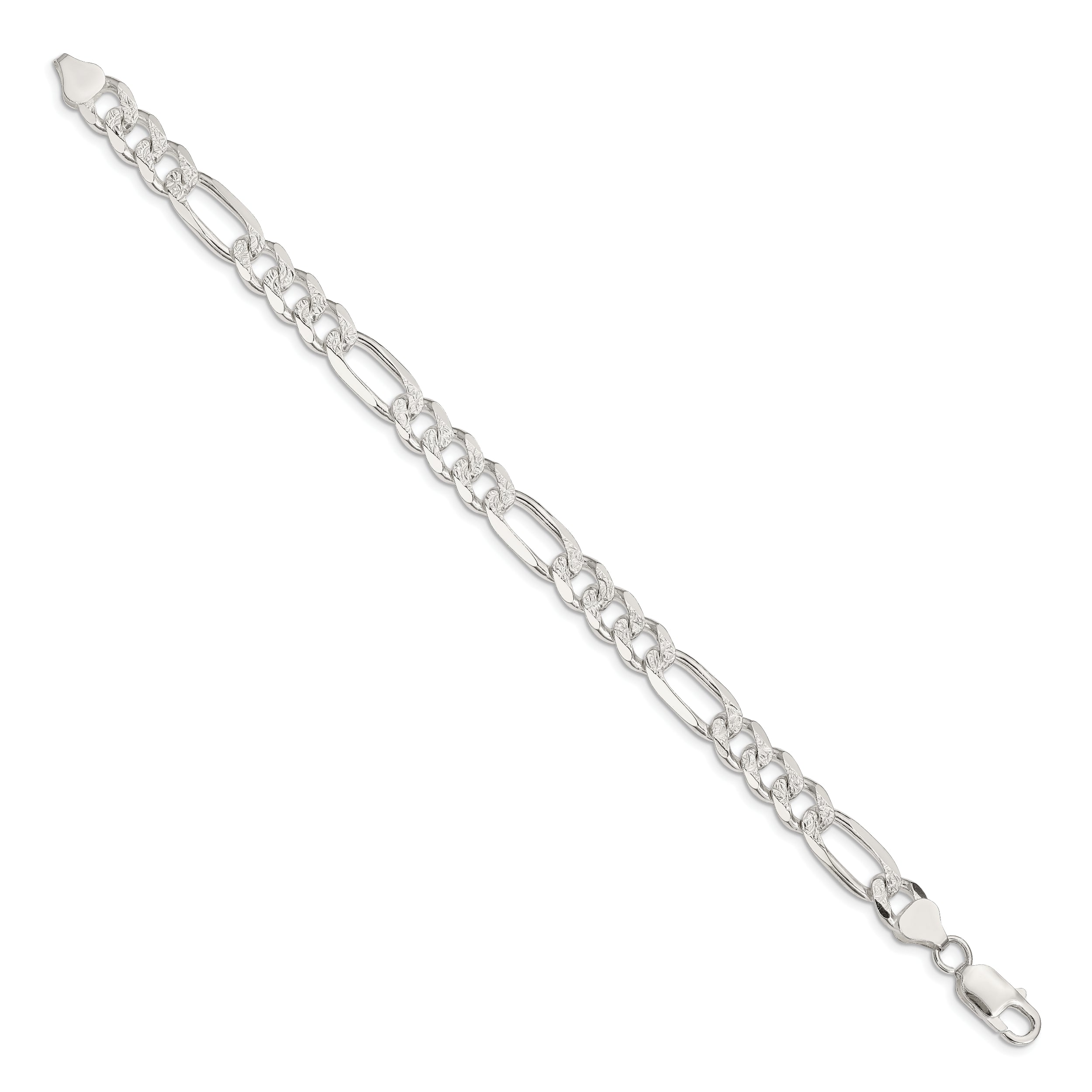 Sterling Silver 8mm Pav‚ Flat Figaro Chain