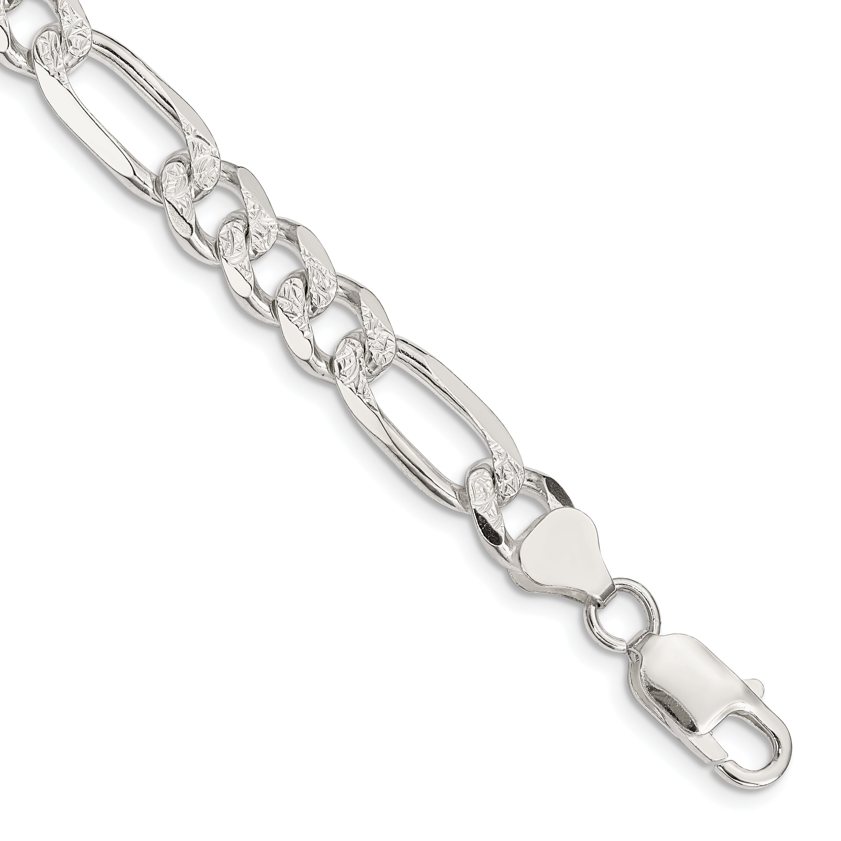 Sterling Silver 8mm Pave Flat Figaro Chain