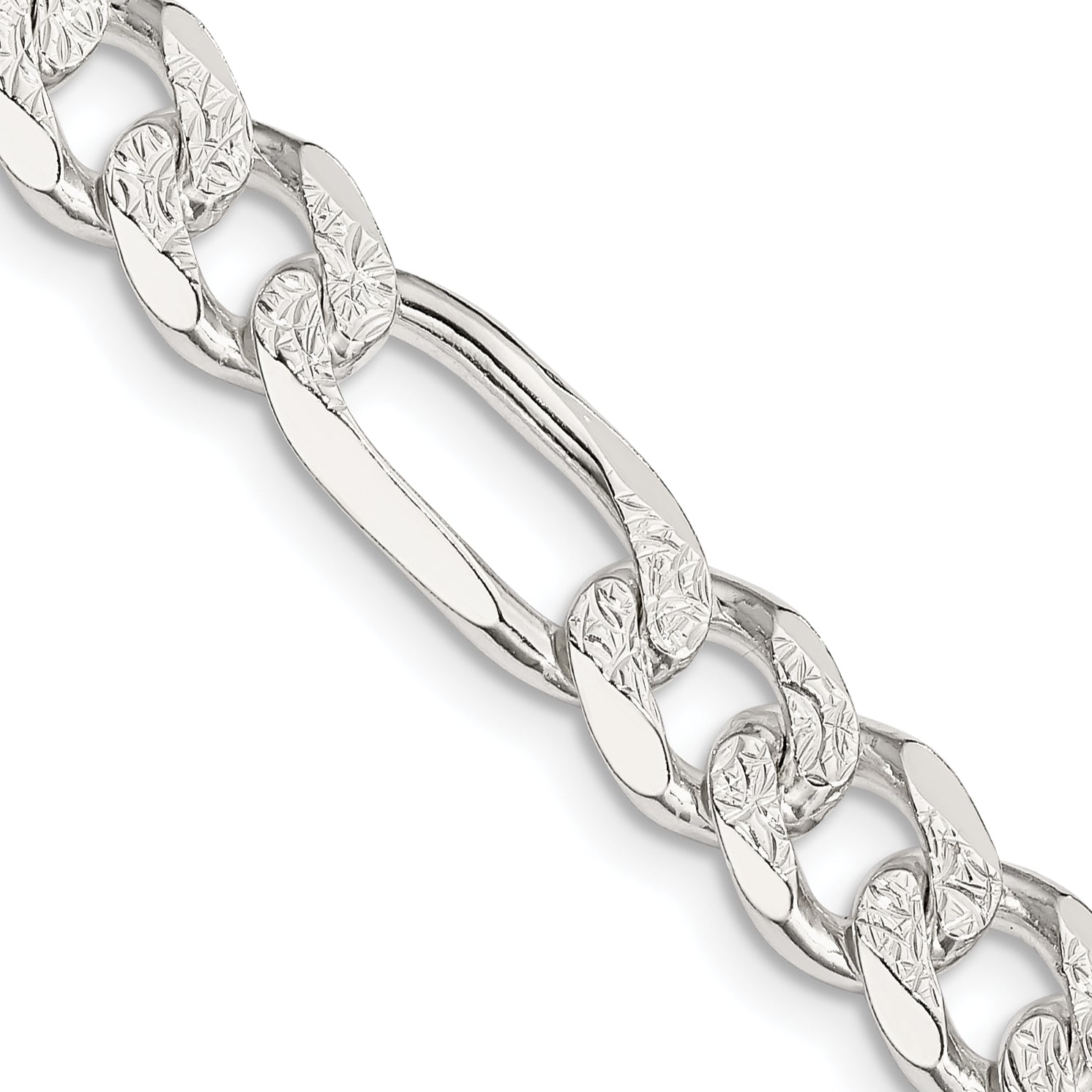 Sterling Silver 8mm Pav‚ Flat Figaro Chain