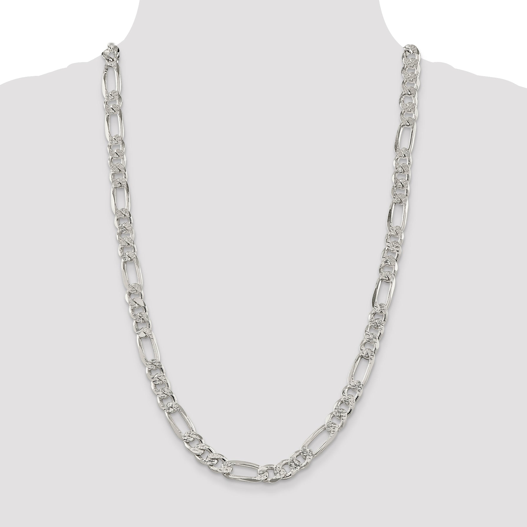 Sterling Silver 9.5mm Pav‚ Flat Figaro Chain