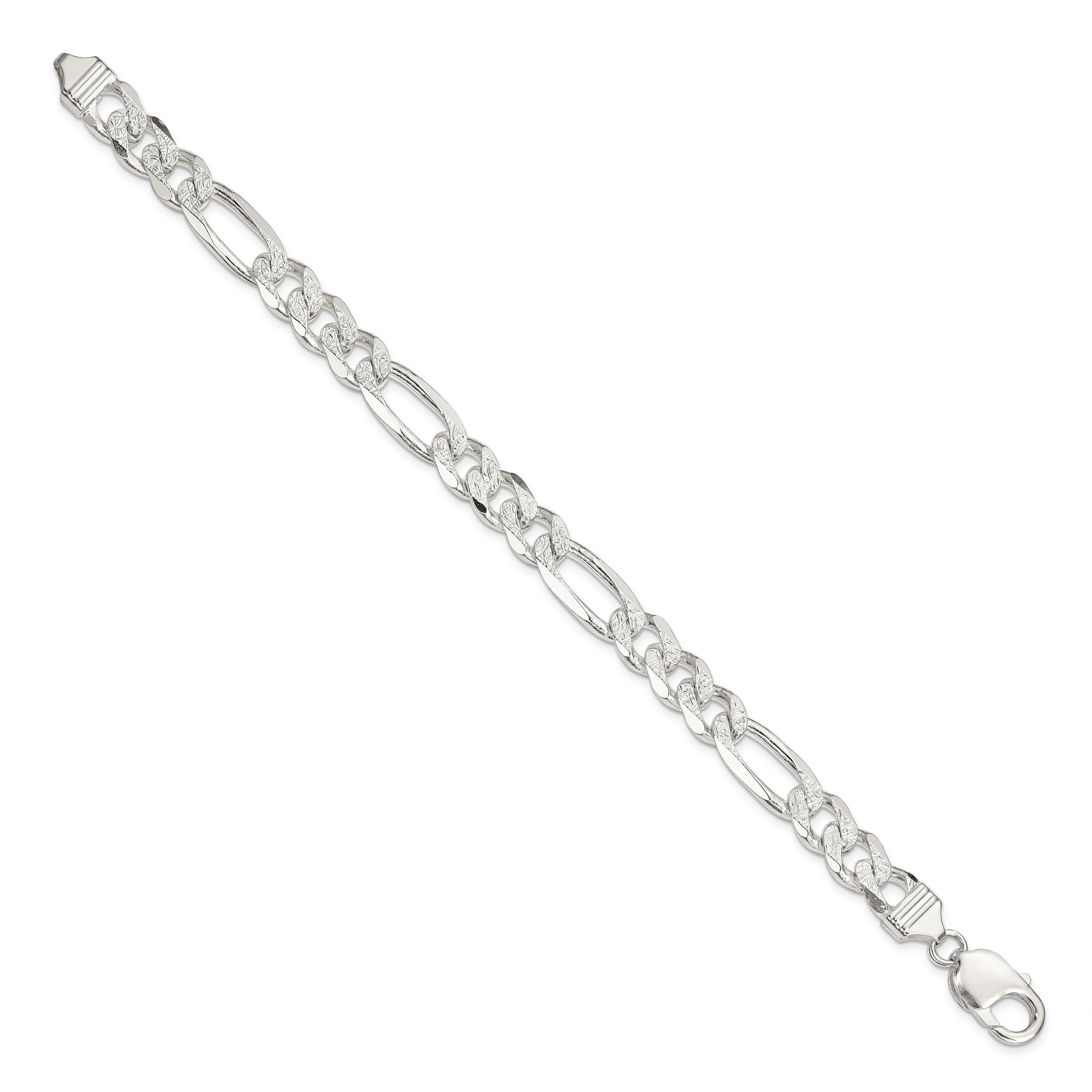 Sterling Silver 9.5mm Pav‚ Flat Figaro Chain