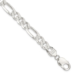 Sterling Silver 9.5mm Pav‚ Flat Figaro Chain