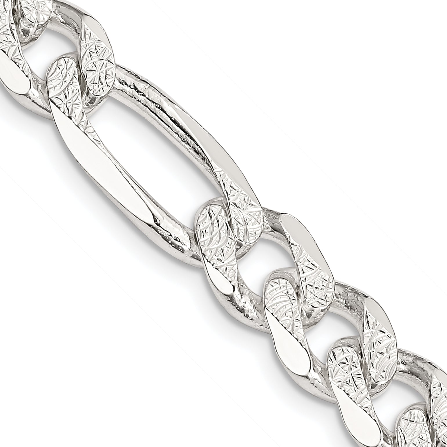 Sterling Silver 9.5mm Pav‚ Flat Figaro Chain