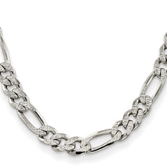 Sterling Silver 10.5mm Pav‚ Flat Figaro Chain