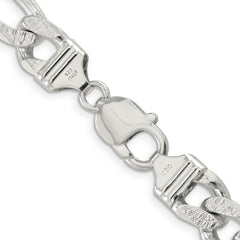 Sterling Silver 10.5mm Pav‚ Flat Figaro Chain