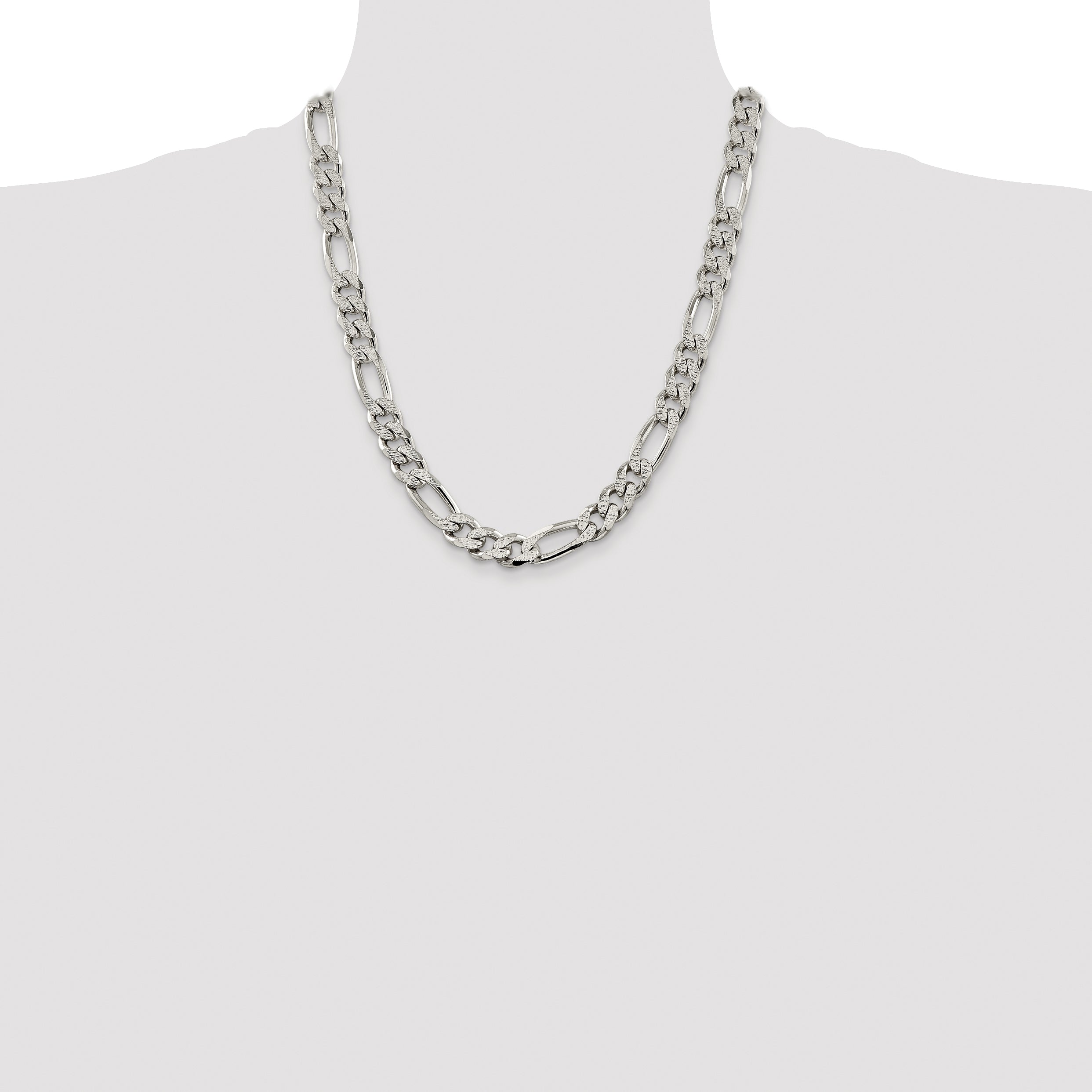 Sterling Silver 10.5mm Pav‚ Flat Figaro Chain