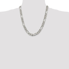 Sterling Silver 10.5mm Pav‚ Flat Figaro Chain