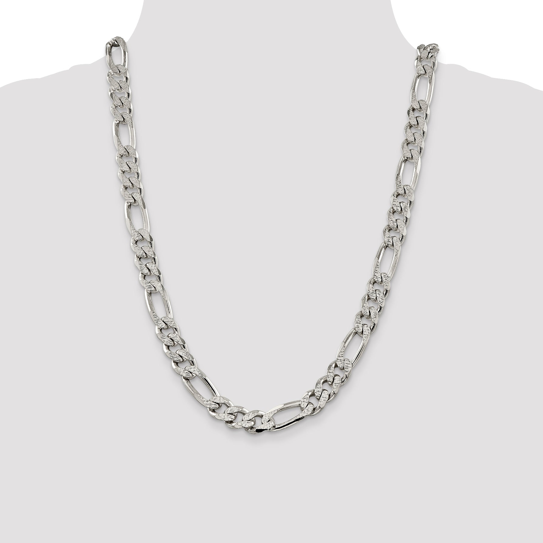 Sterling Silver 10.5mm Pav‚ Flat Figaro Chain