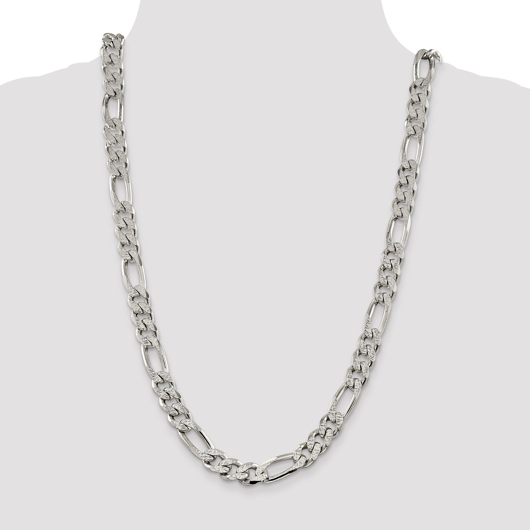 Sterling Silver 10.5mm Pav‚ Flat Figaro Chain