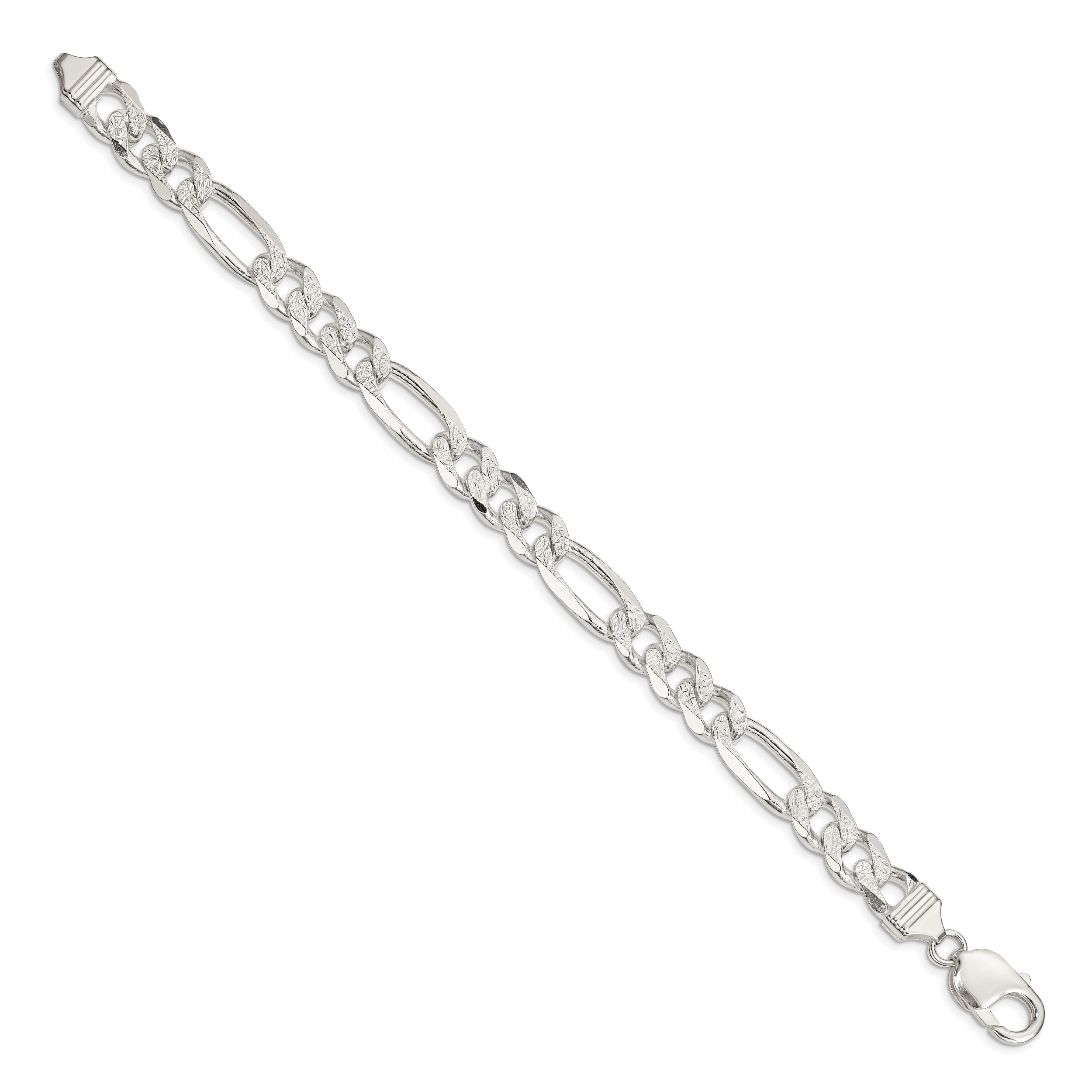 Sterling Silver 10.5mm Pav‚ Flat Figaro Chain