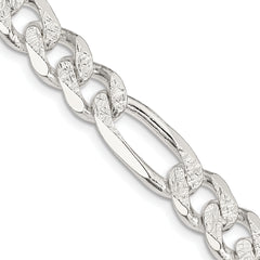 Sterling Silver 10.5mm Pav‚ Flat Figaro Chain