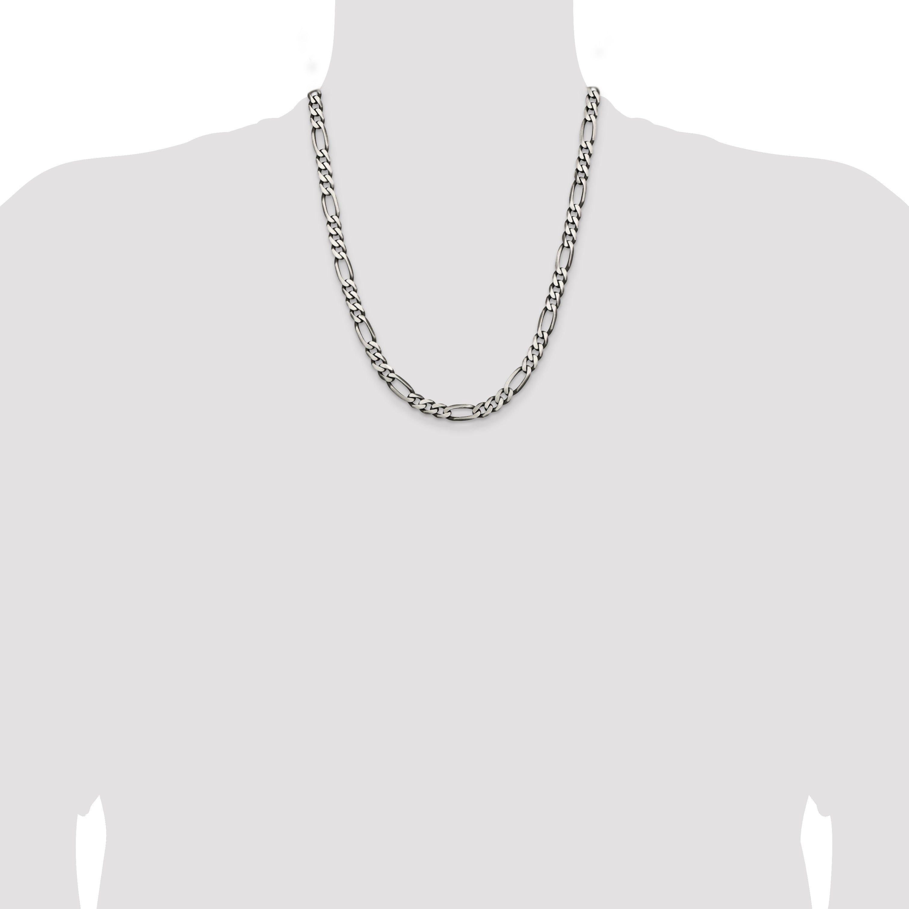 Sterling Silver Antiqued 6.5mm Figaro Chain