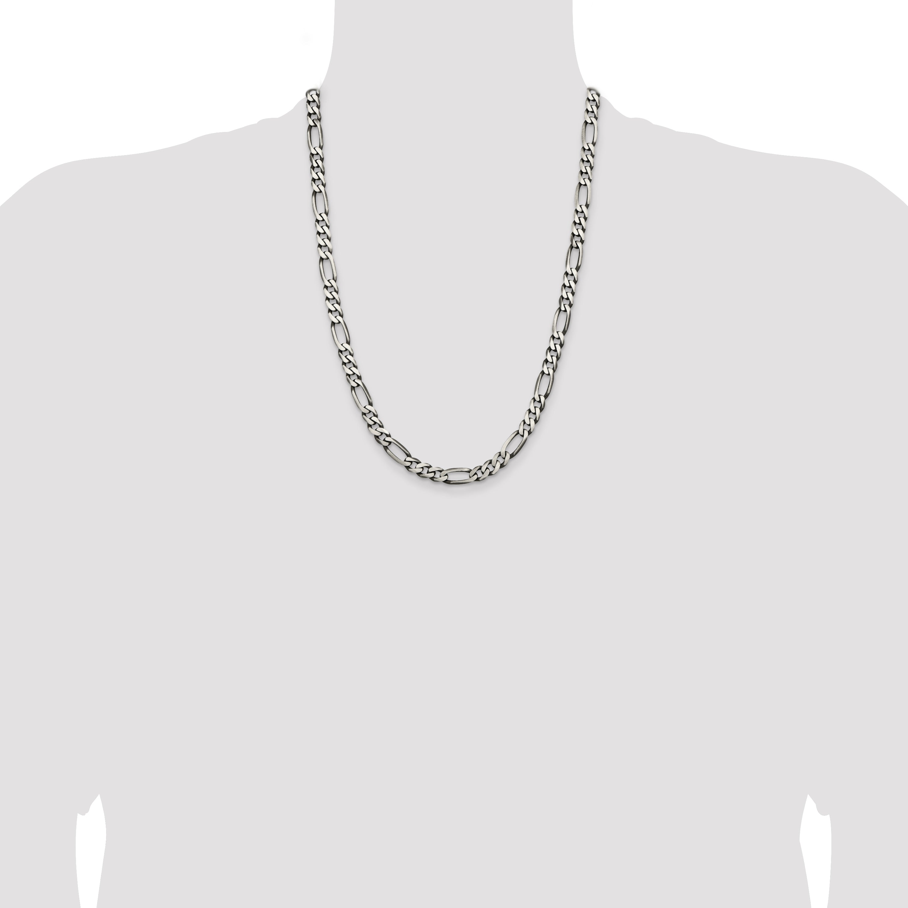 Sterling Silver Antiqued 6.5mm Figaro Chain