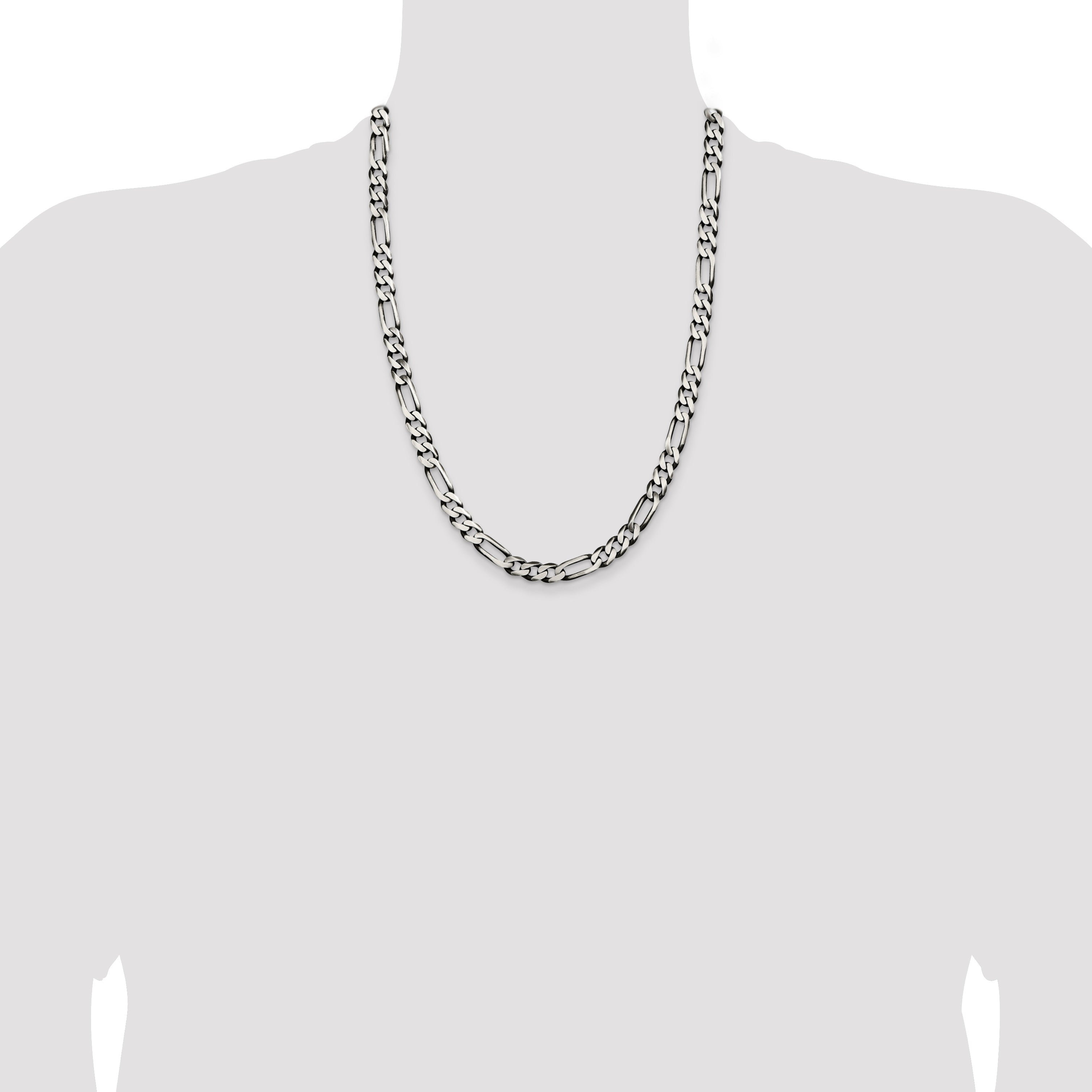 Sterling Silver Antiqued 7.5mm Figaro Chain