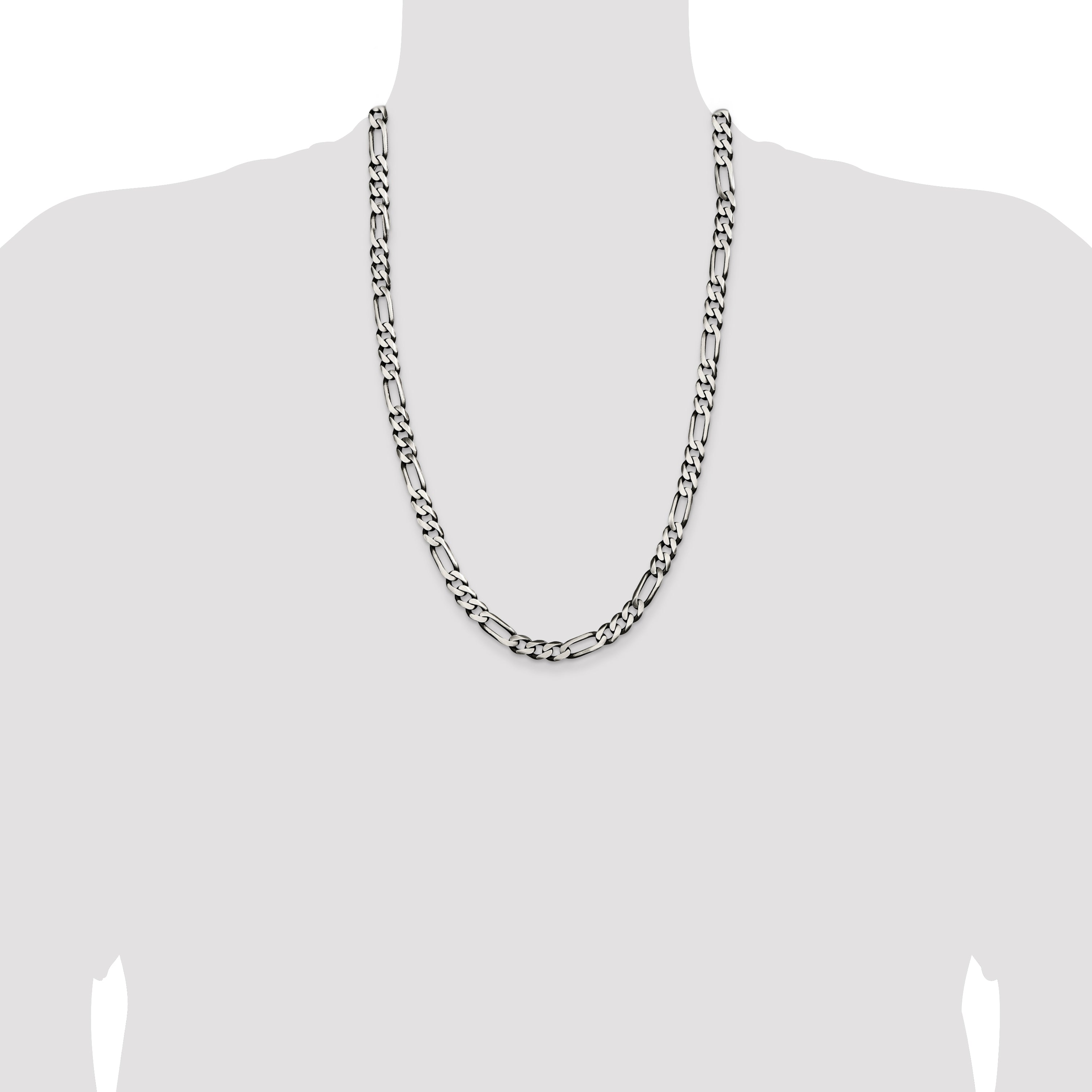 Sterling Silver Antiqued 7.5mm Figaro Chain