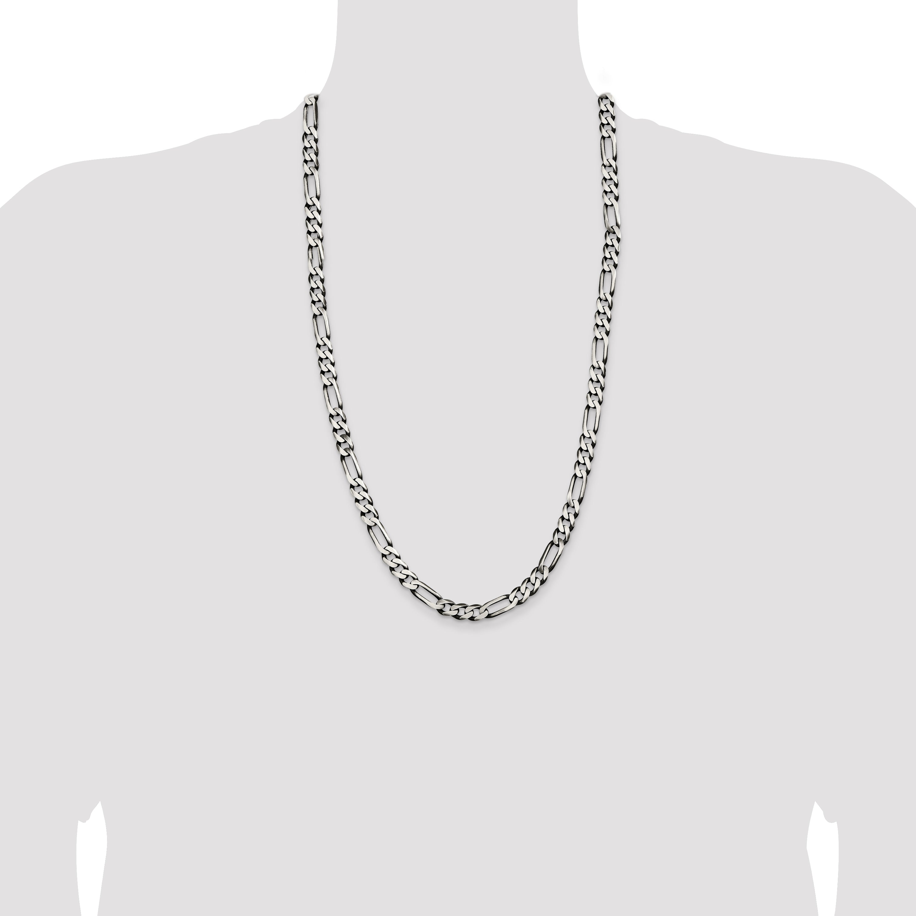 Sterling Silver Antiqued 7.5mm Figaro Chain