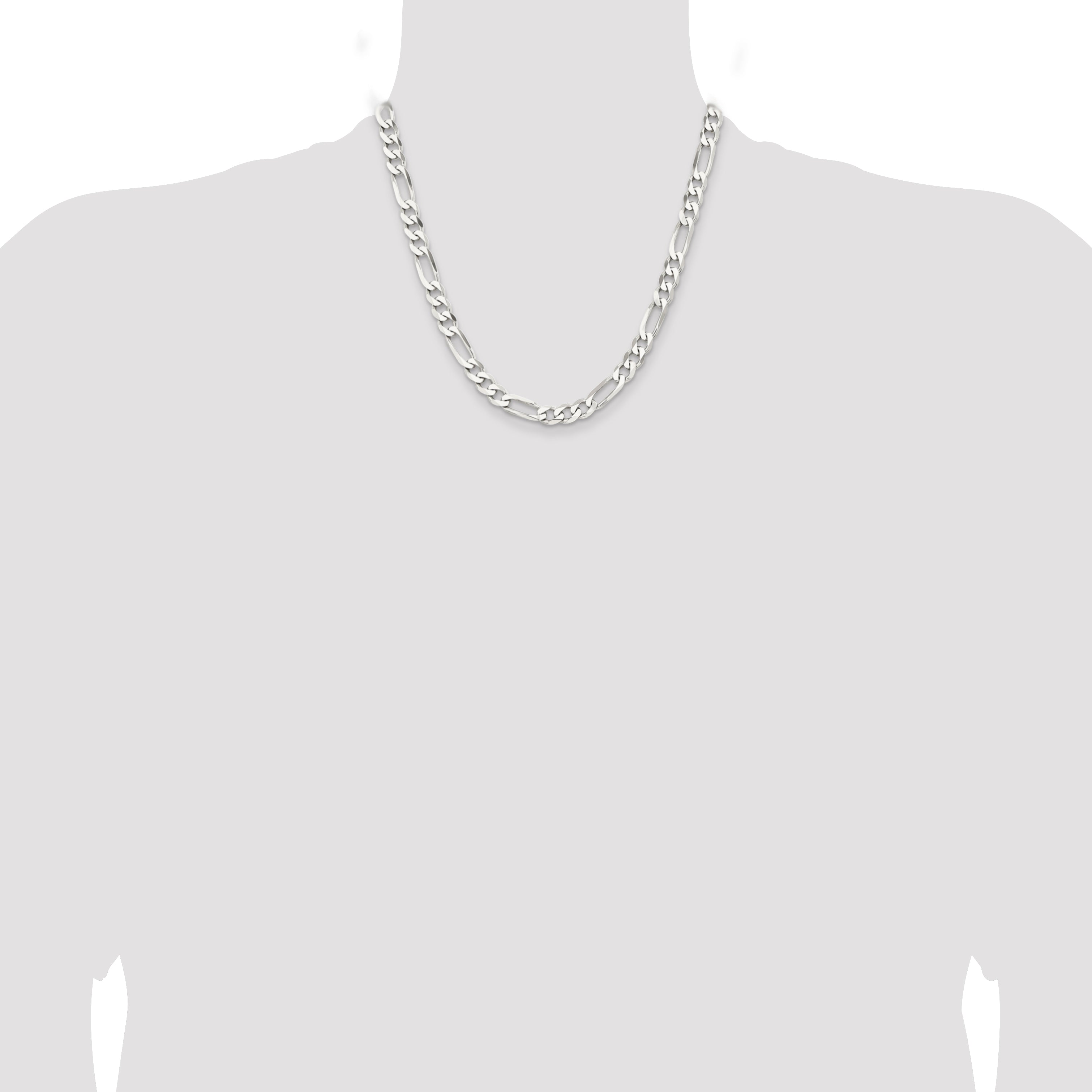 Sterling Silver Rhodium-plated 7.5mm Figaro Chain