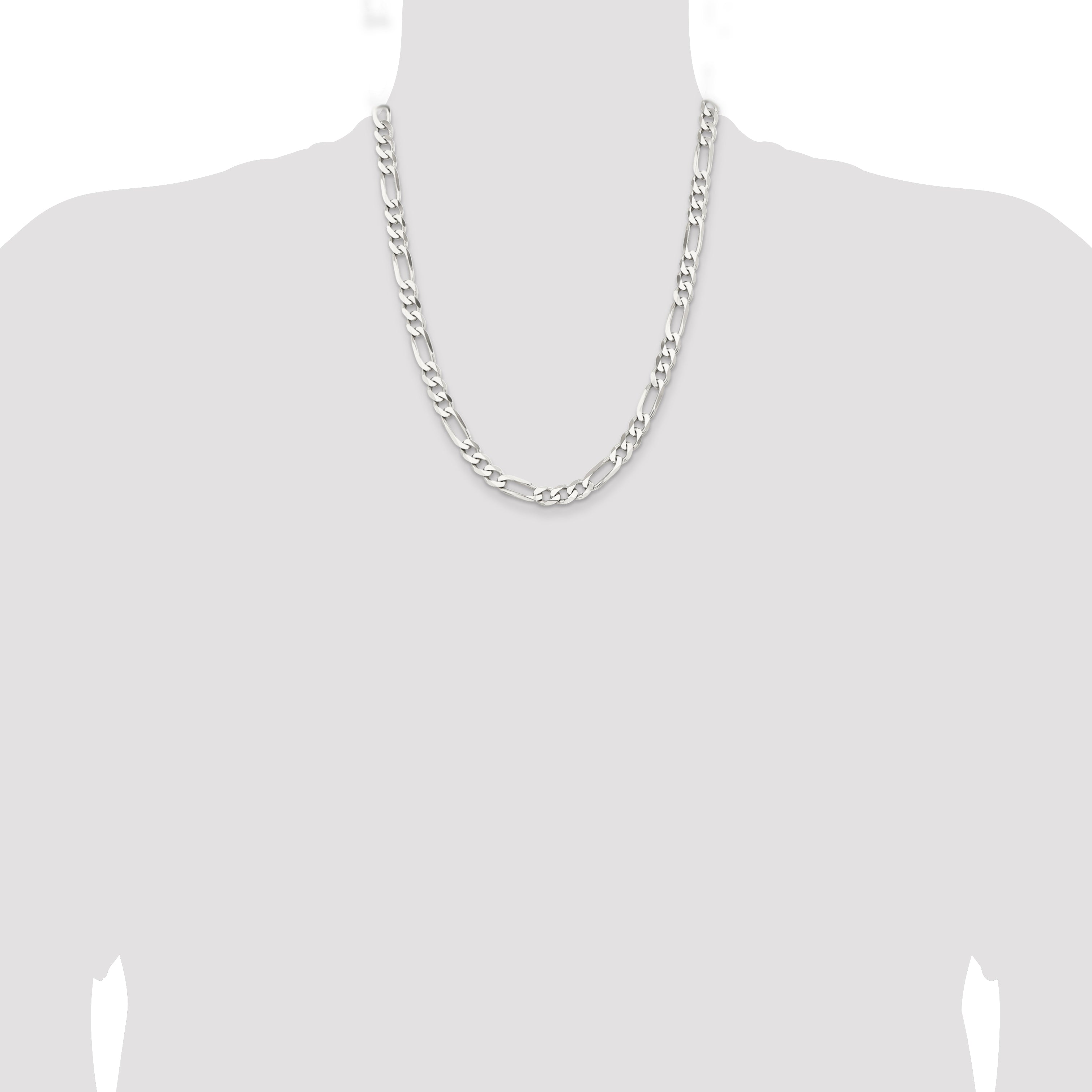 Sterling Silver Rhodium-plated 7.5mm Figaro Chain