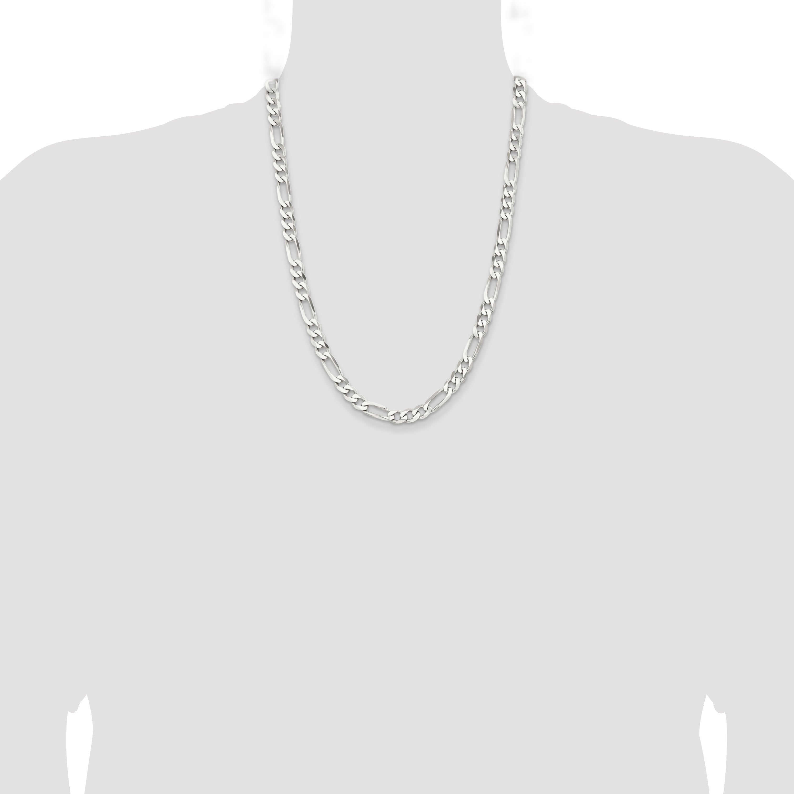 Sterling Silver Rhodium-plated 7.5mm Figaro Chain