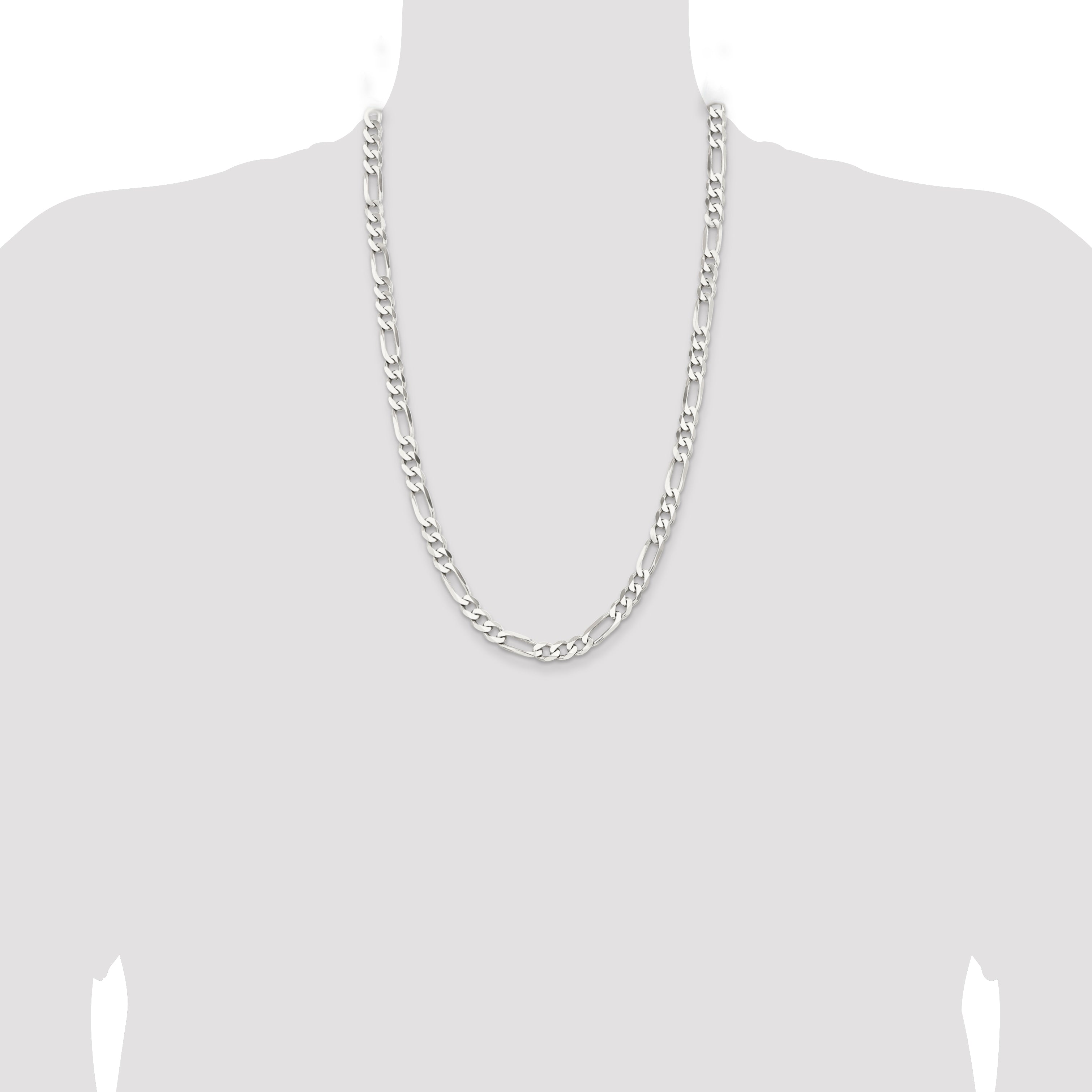 Sterling Silver Rhodium-plated 7.5mm Figaro Chain