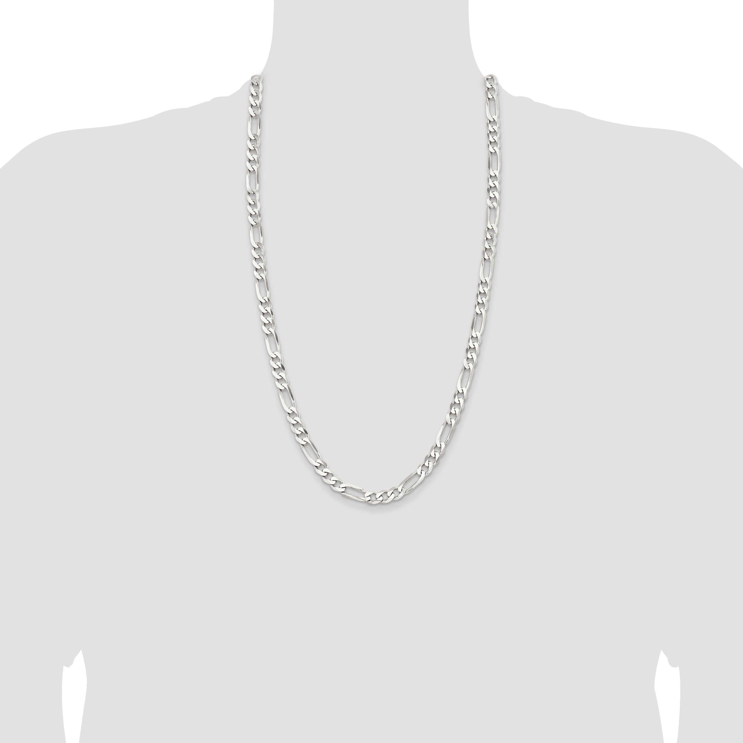 Sterling Silver Rhodium-plated 7.5mm Figaro Chain