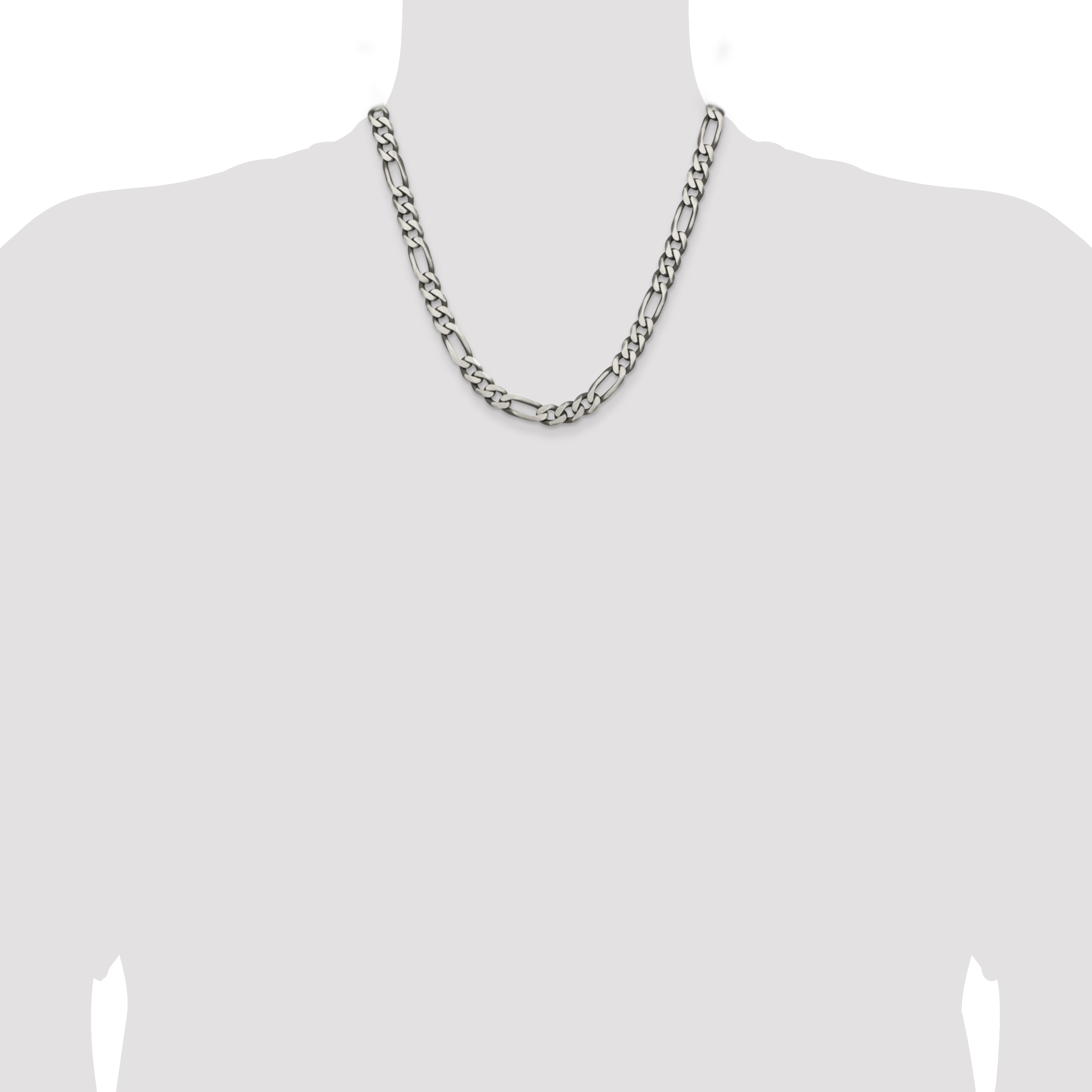 Sterling Silver Antiqued 7.75mm Figaro Chain