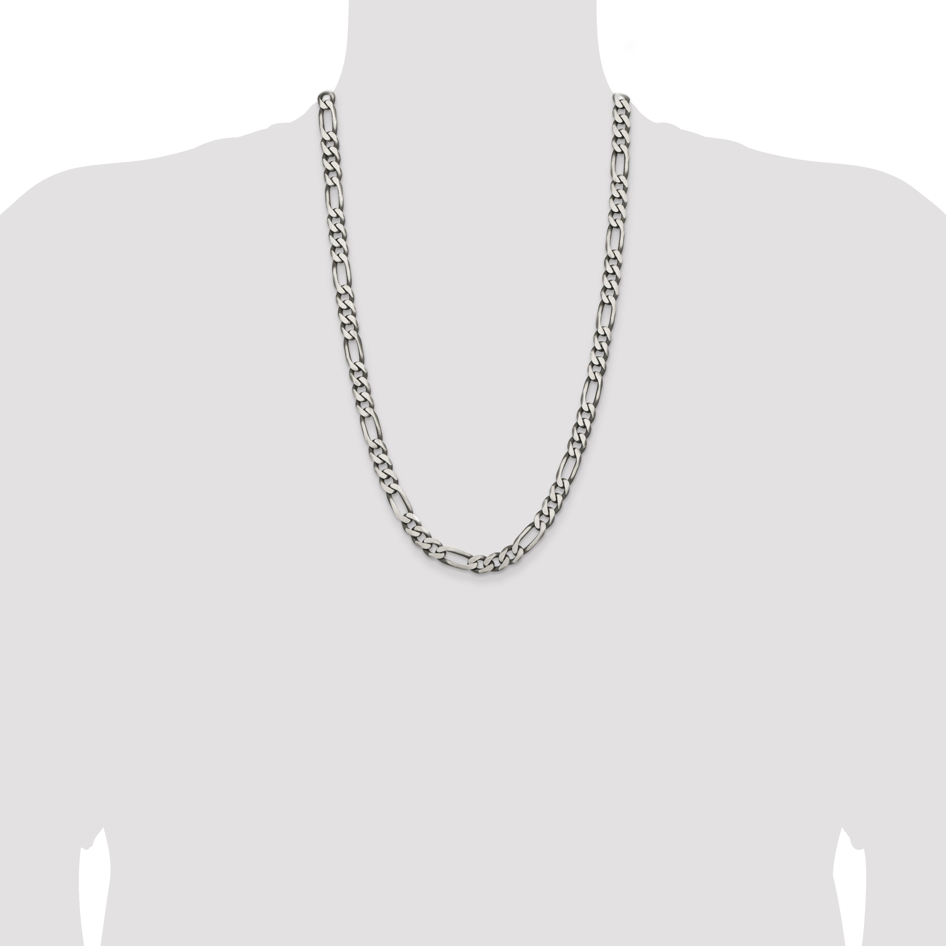 Sterling Silver Antiqued 7.75mm Figaro Chain