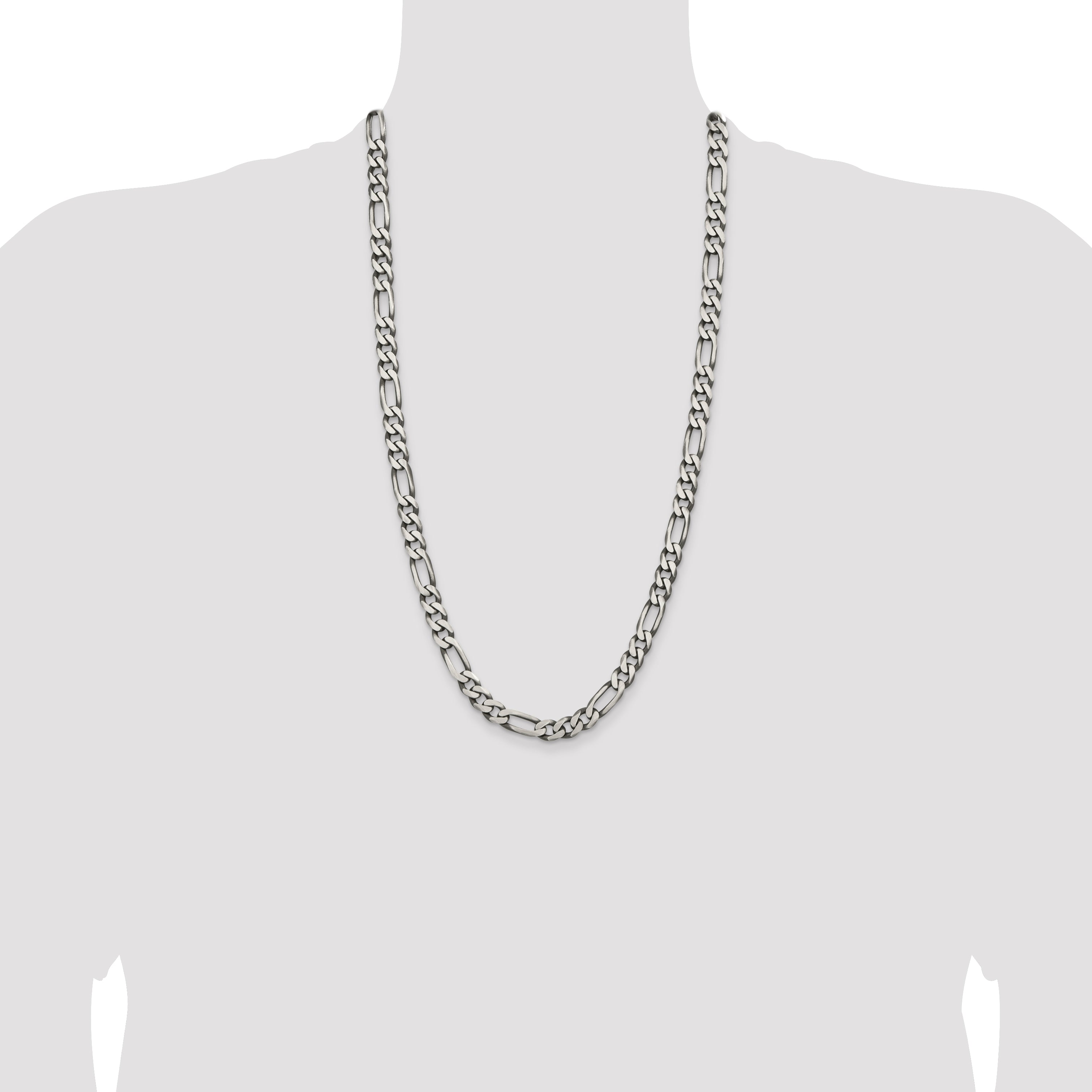 Sterling Silver Antiqued 7.75mm Figaro Chain