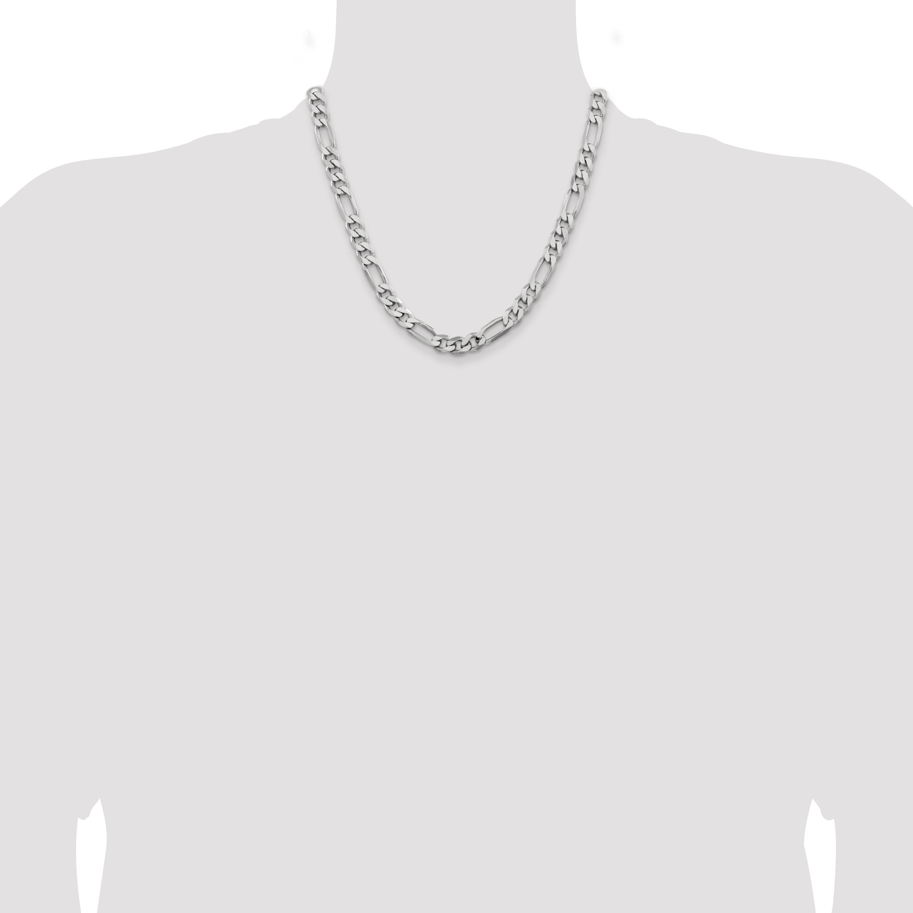 Sterling Silver Rhodium-plated 7.75mm Figaro Chain