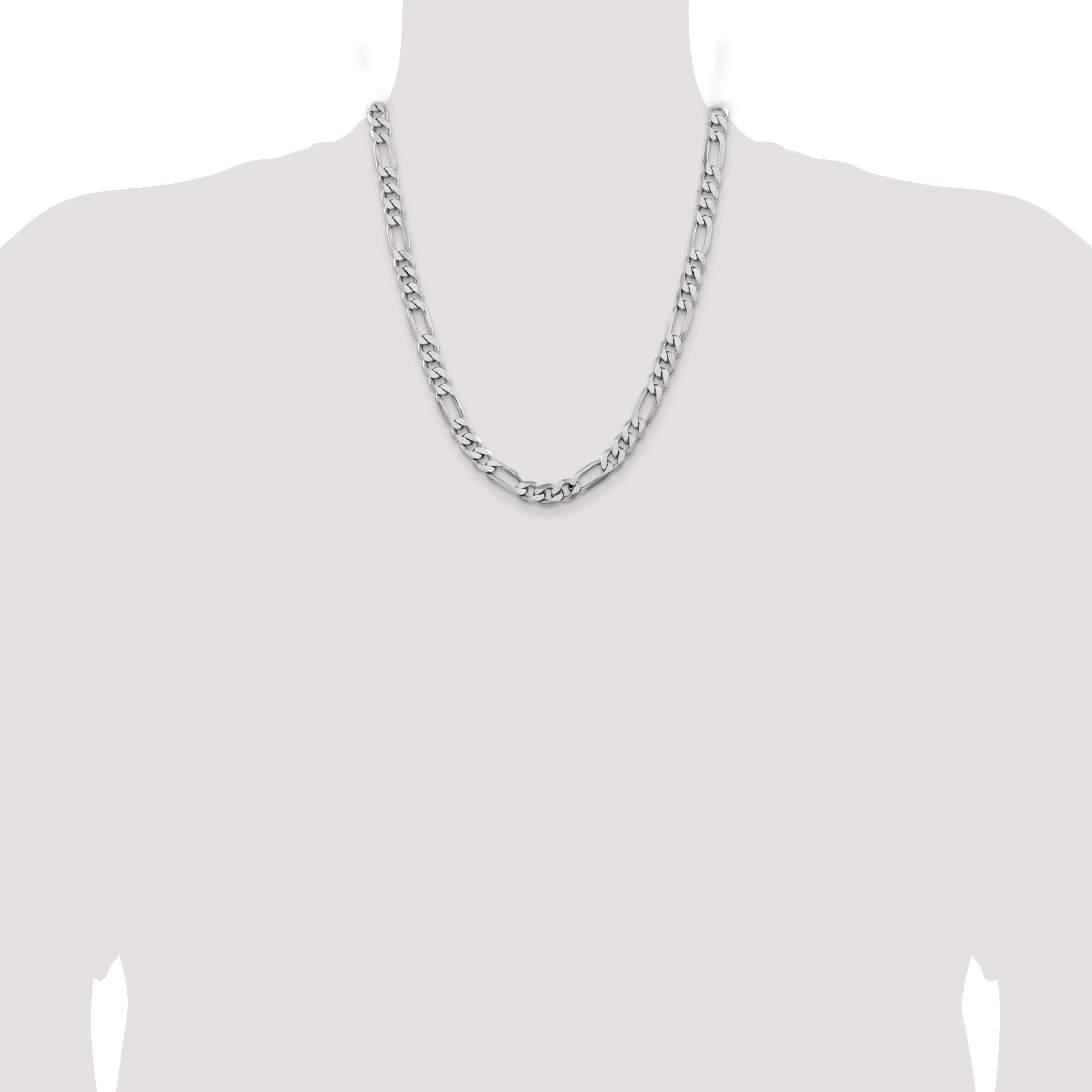 Sterling Silver Rhodium-plated 7.75mm Figaro Chain