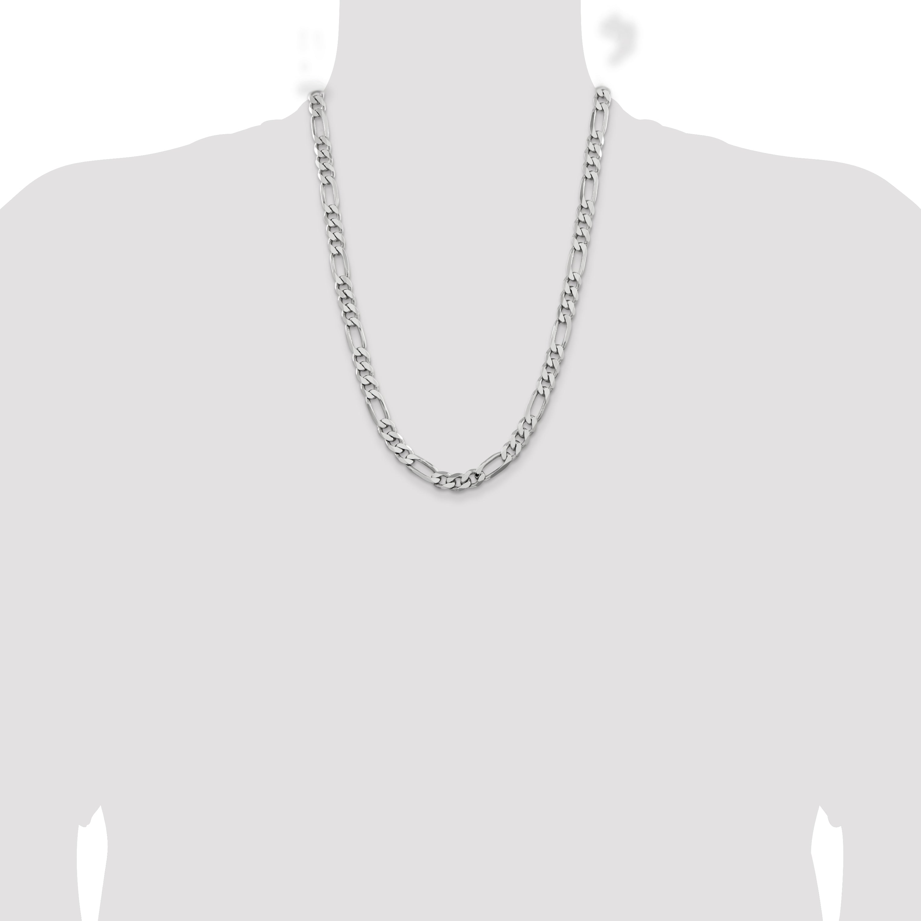 Sterling Silver Rhodium-plated 7.75mm Figaro Chain