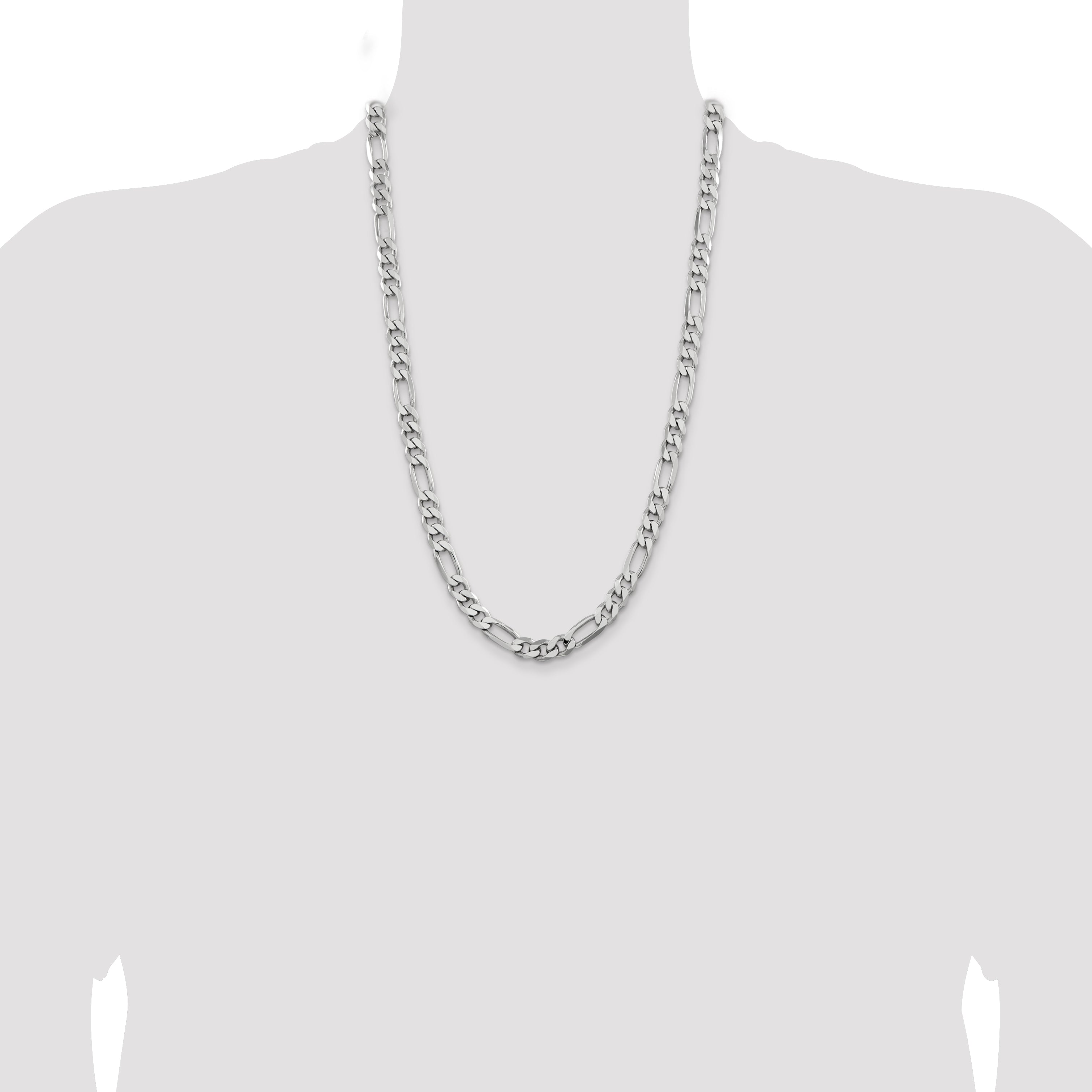 Sterling Silver Rhodium-plated 7.75mm Figaro Chain