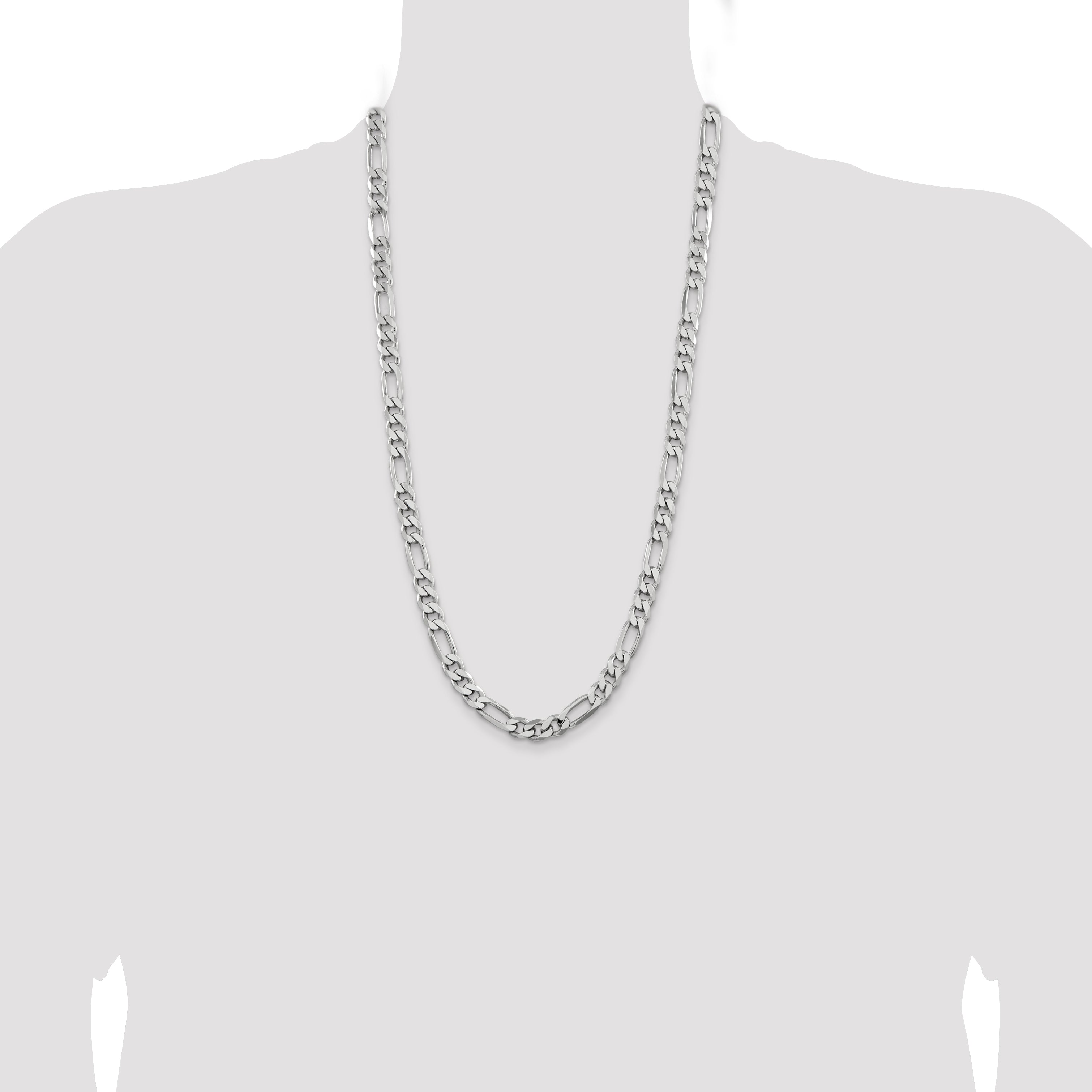 Sterling Silver Rhodium-plated 7.75mm Figaro Chain