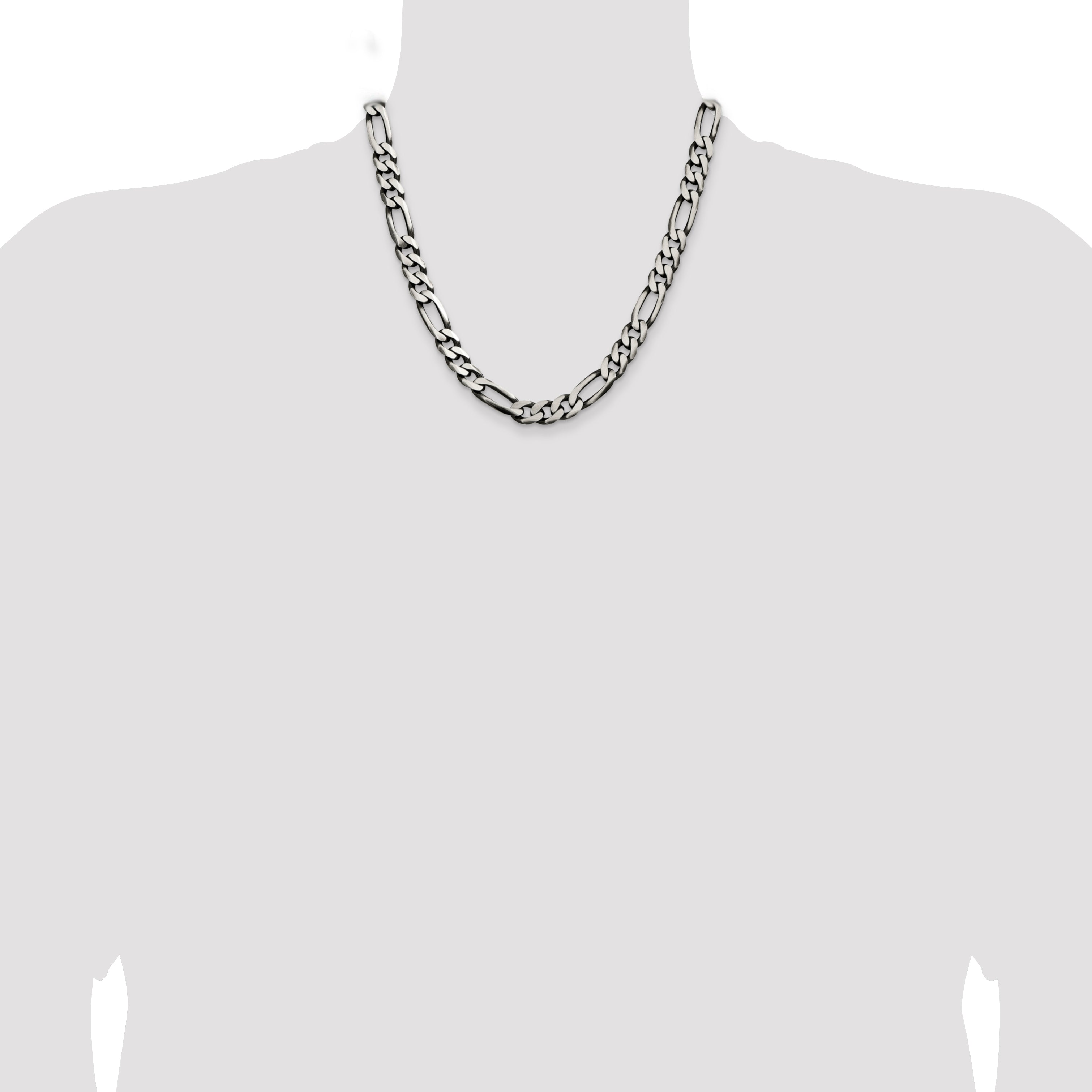 Sterling Silver Antiqued 9mm Figaro Chain