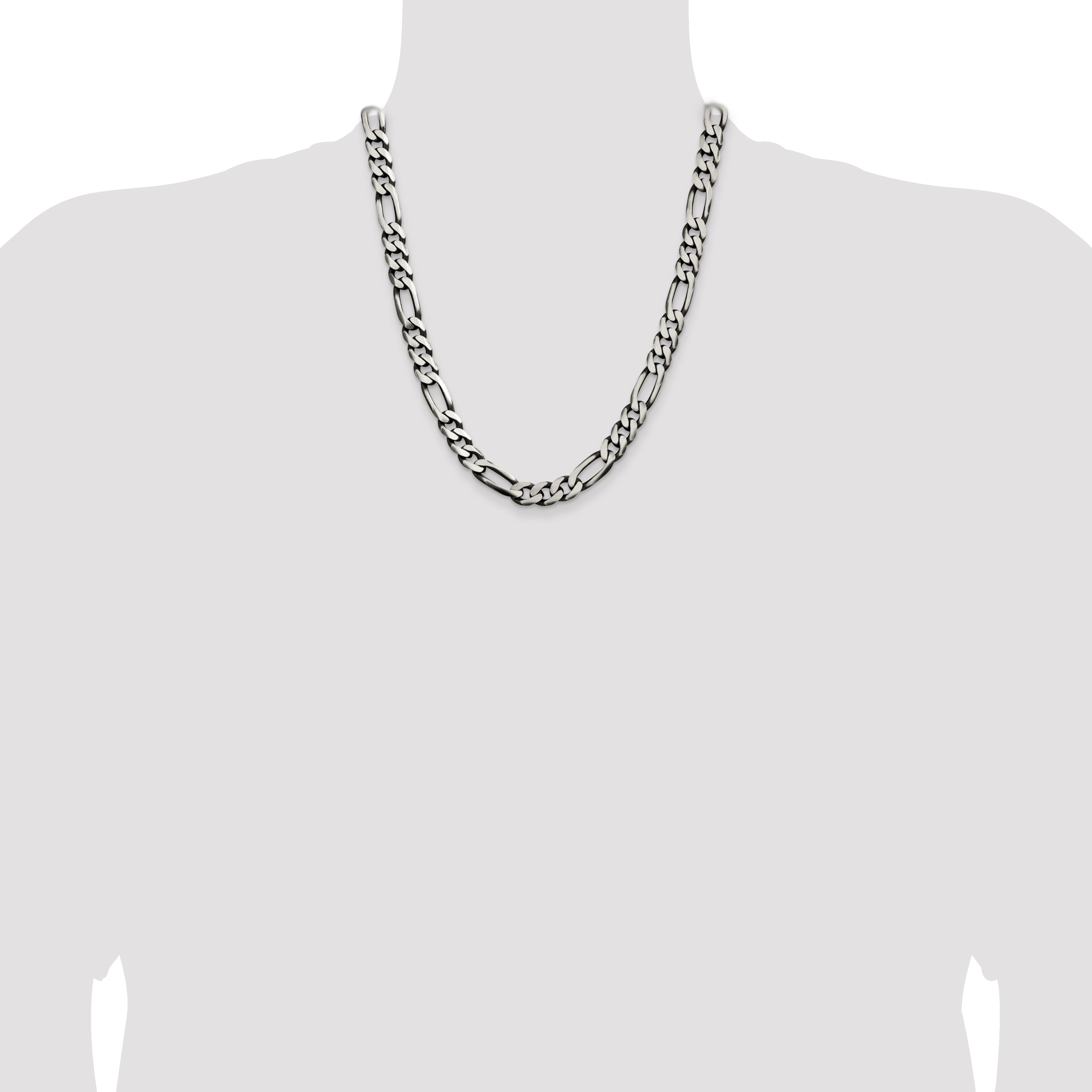 Sterling Silver Antiqued 9mm Figaro Chain