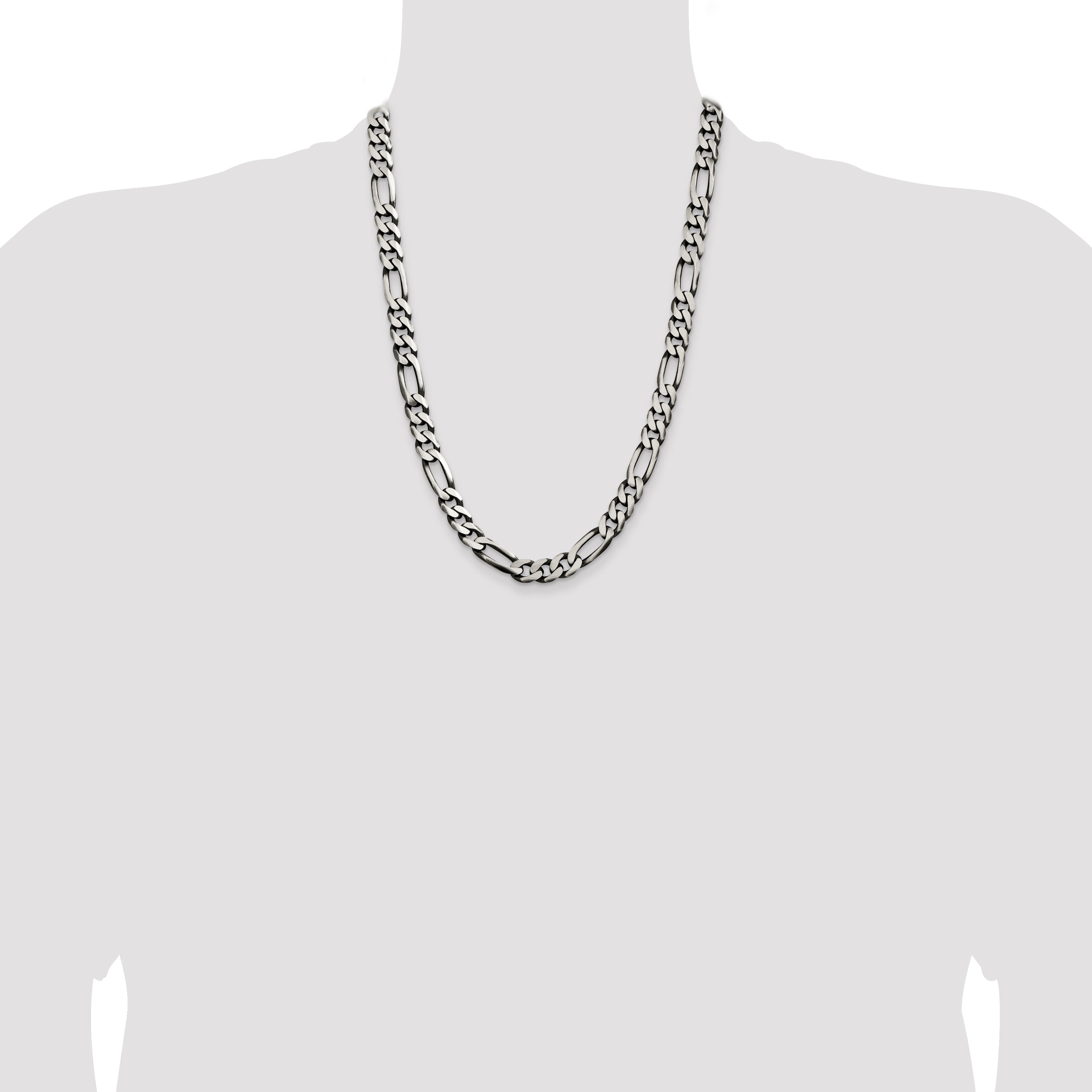 Sterling Silver Antiqued 9mm Figaro Chain