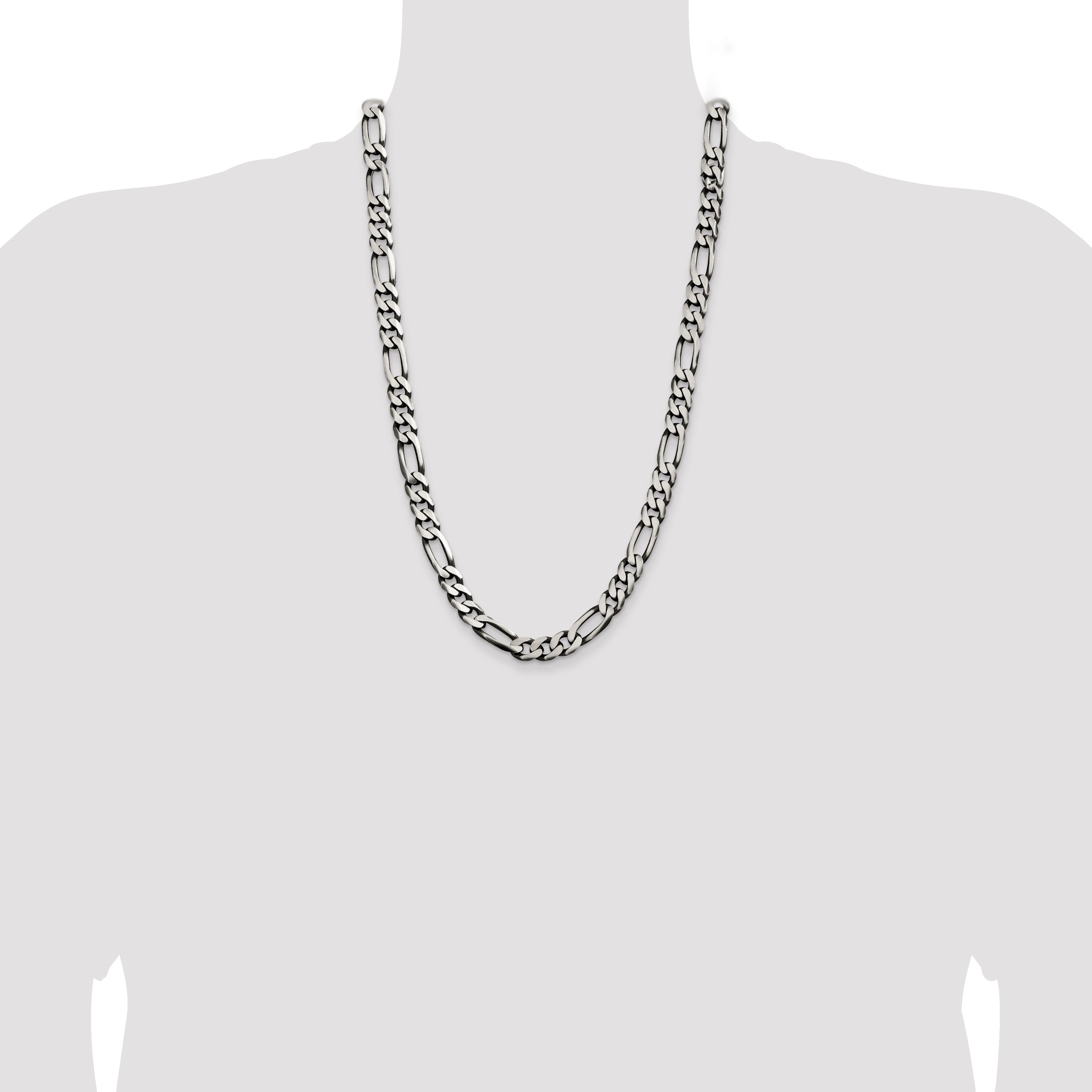 Sterling Silver Antiqued 9mm Figaro Chain