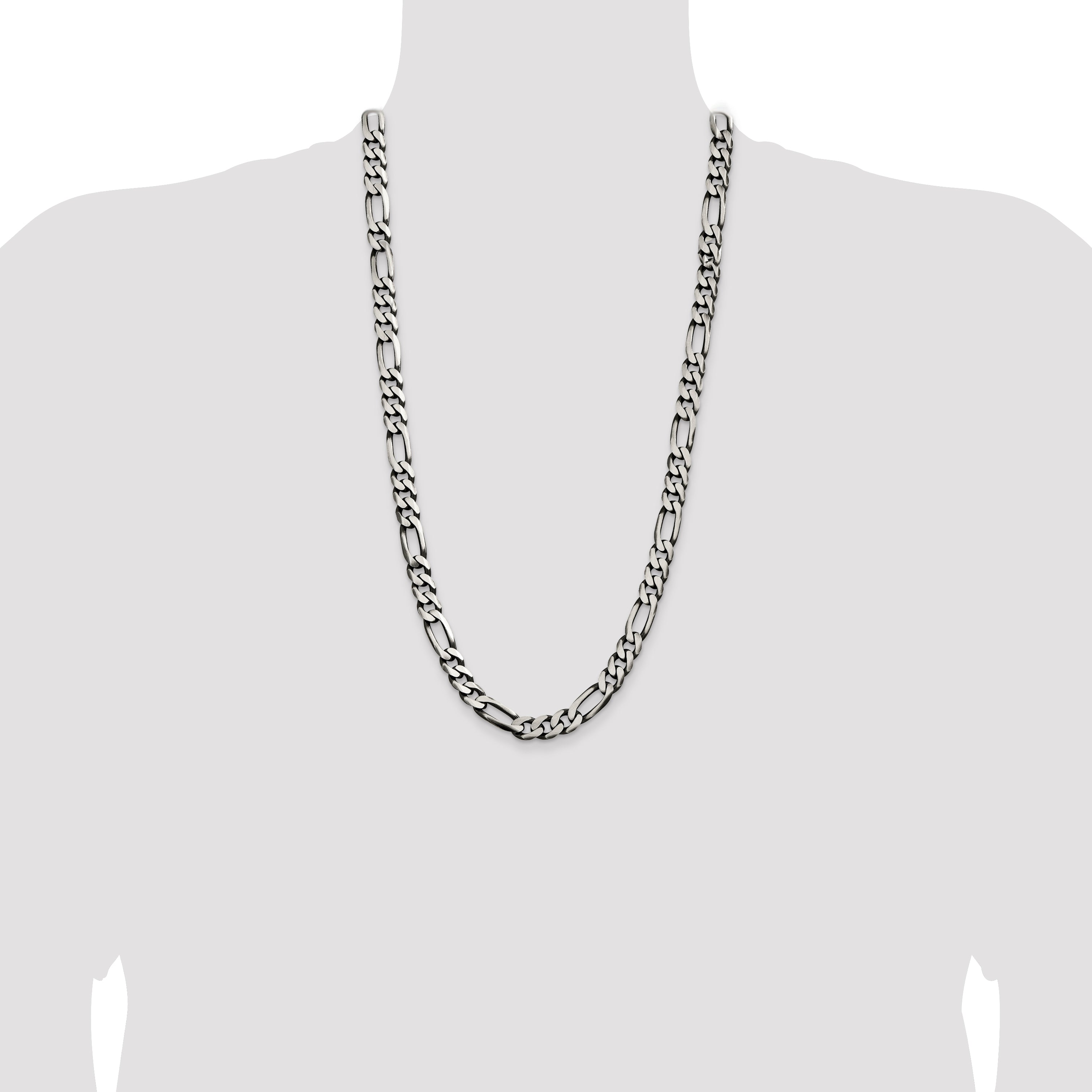 Sterling Silver Antiqued 9mm Figaro Chain