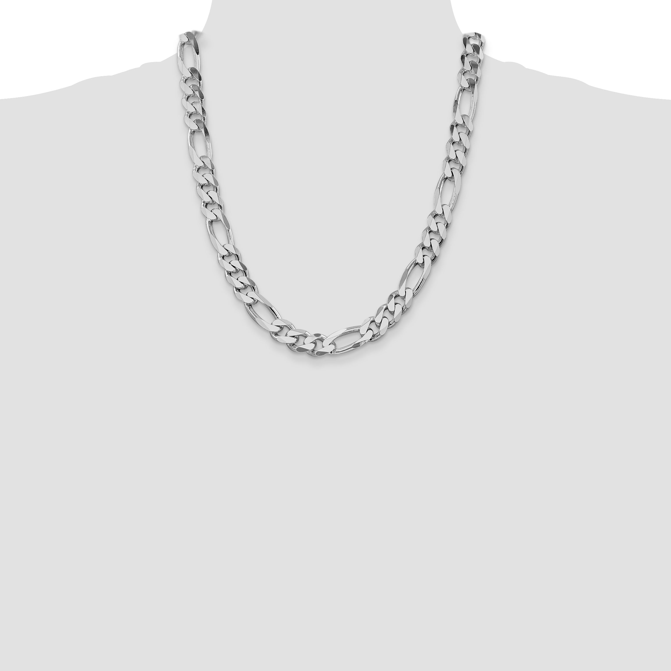 Sterling Silver Rhodium-plated 10.75mm Figaro Chain