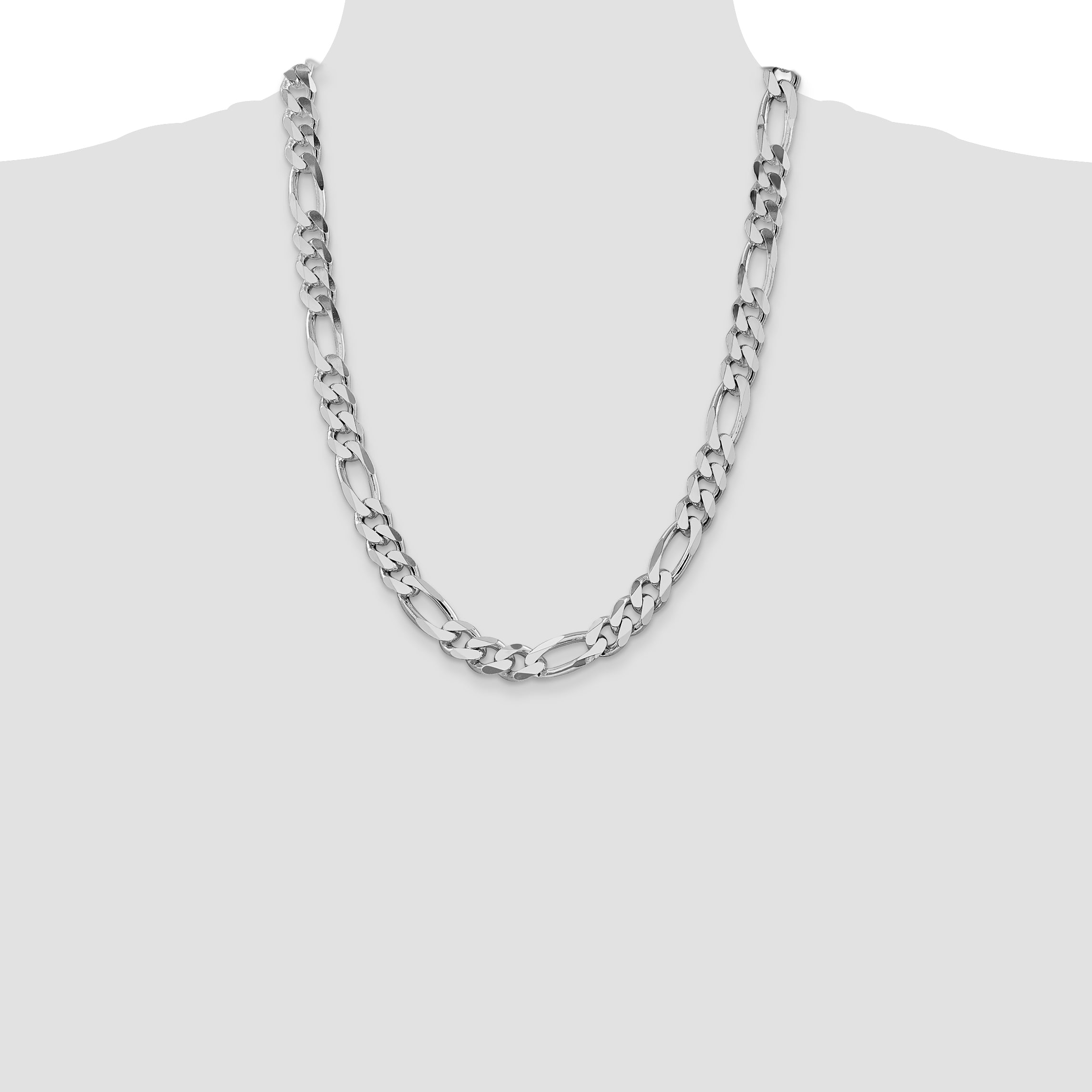 Sterling Silver Rhodium-plated 10.75mm Figaro Chain