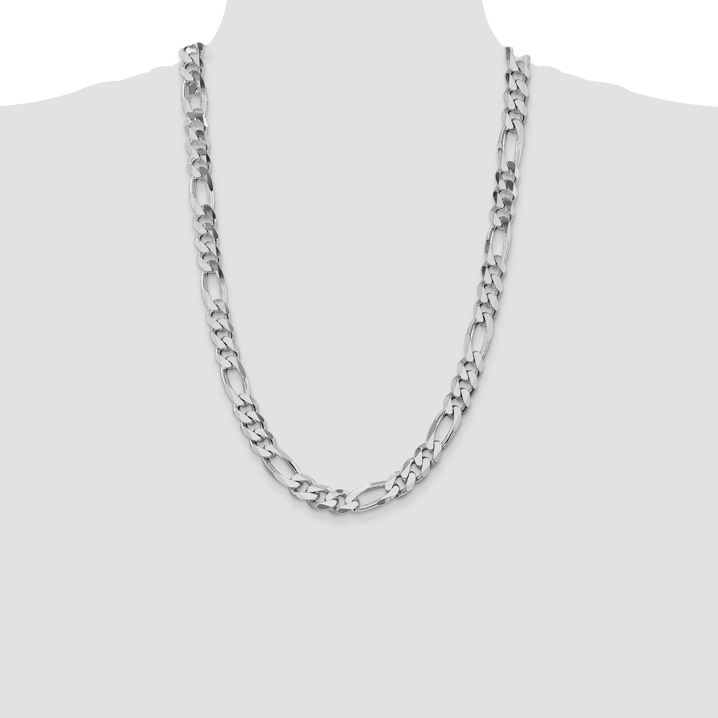 Sterling Silver Rhodium-plated 10.75mm Figaro Chain