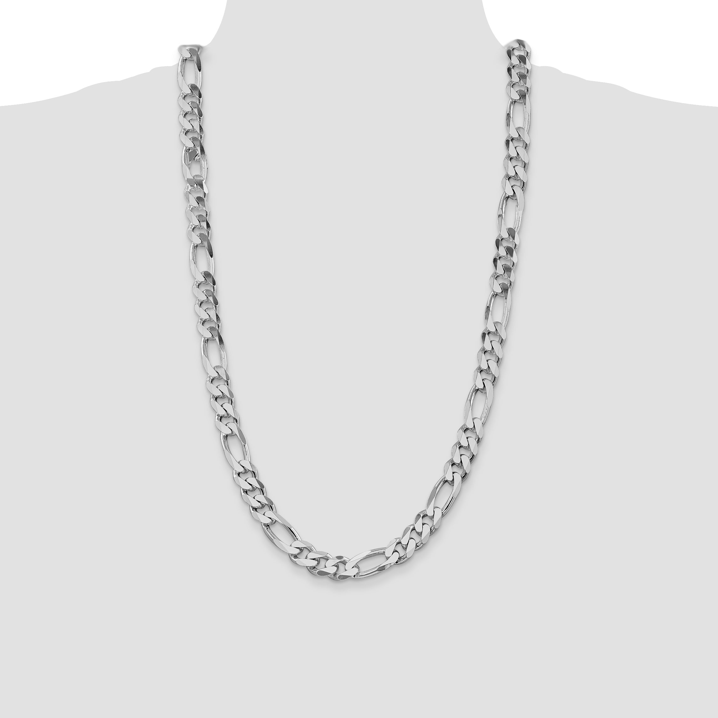 Sterling Silver Rhodium-plated 10.75mm Figaro Chain