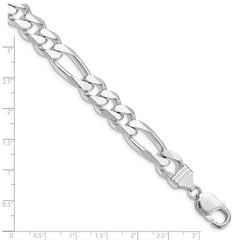 Sterling Silver Rhodium-plated 10.75mm Figaro Chain