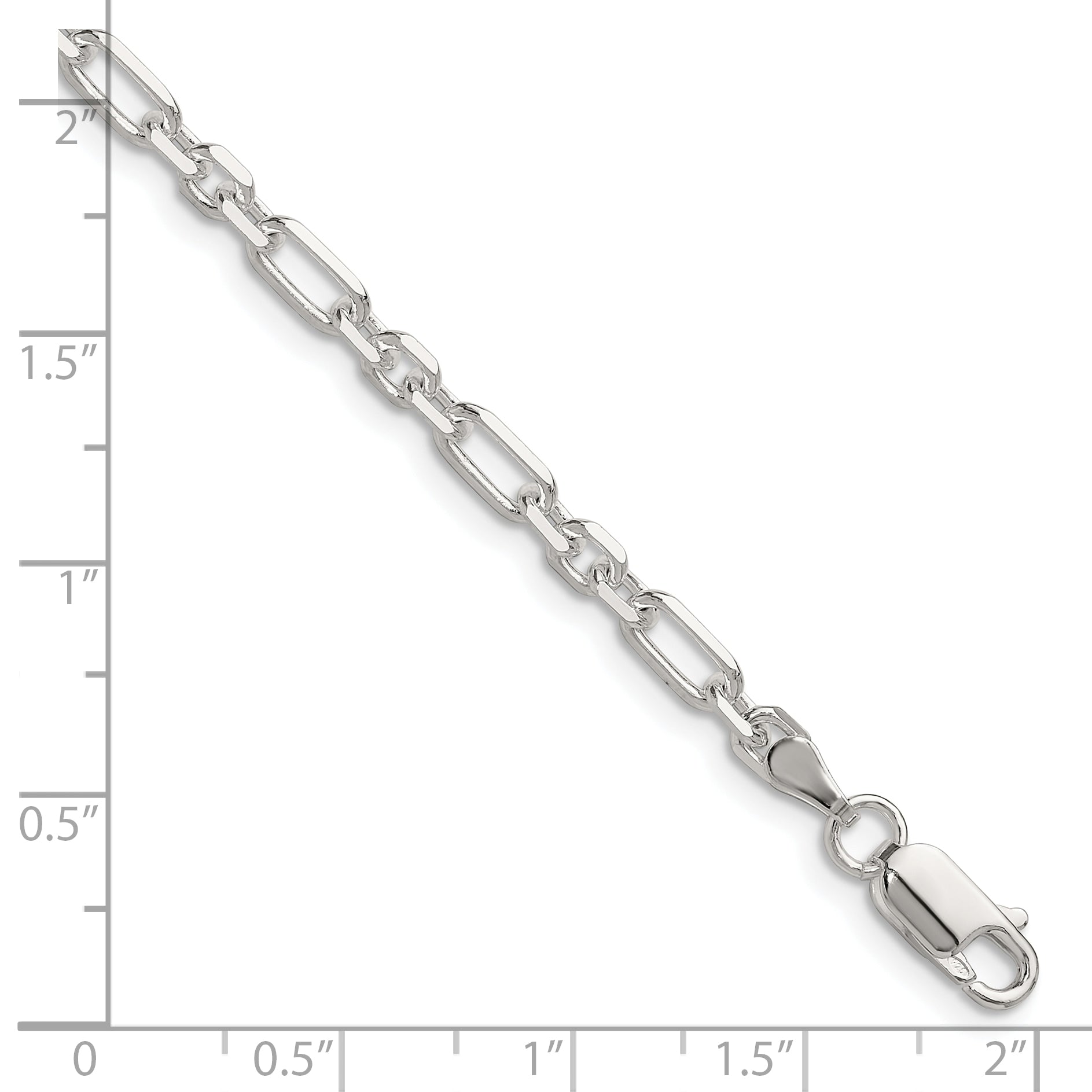 Sterling Silver D/C 4mm 3 Short Plus 1 Long Cable Link Chain