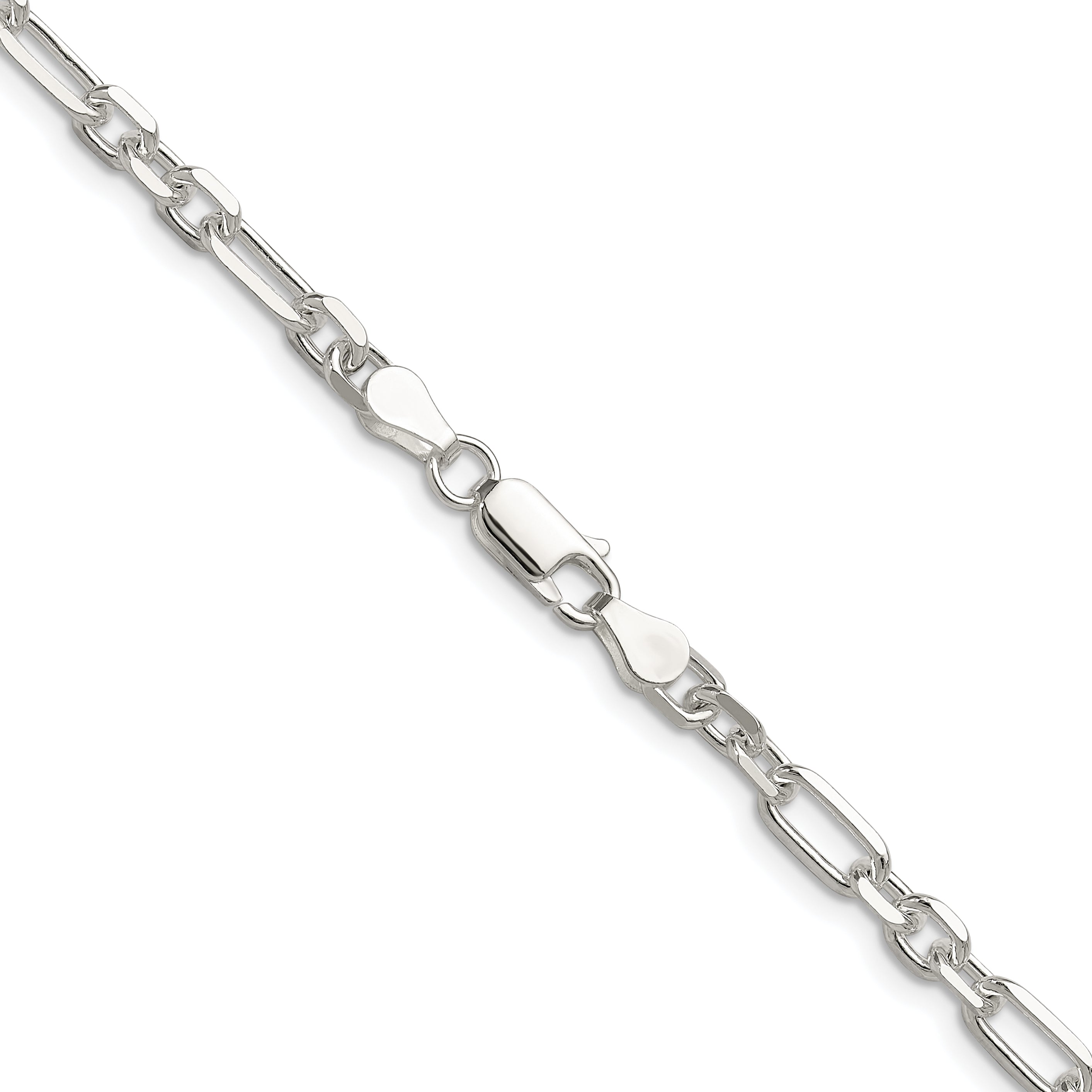 Sterling Silver D/C 4.5mm 3 Short Plus 1 Long Cable Link Chain