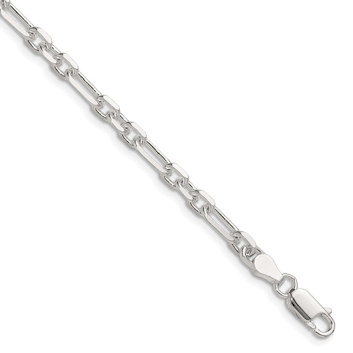 Sterling Silver D/C 4.5mm 3 Short Plus 1 Long Cable Link Chain