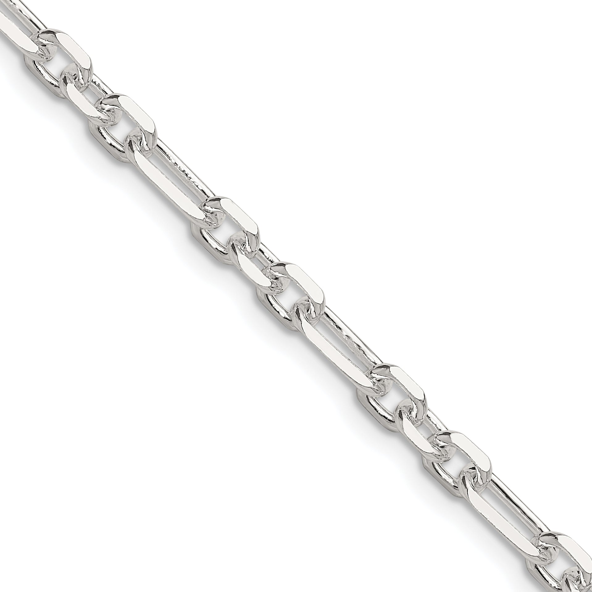 Sterling Silver D/C 4.5mm 3 Short Plus 1 Long Cable Link Chain